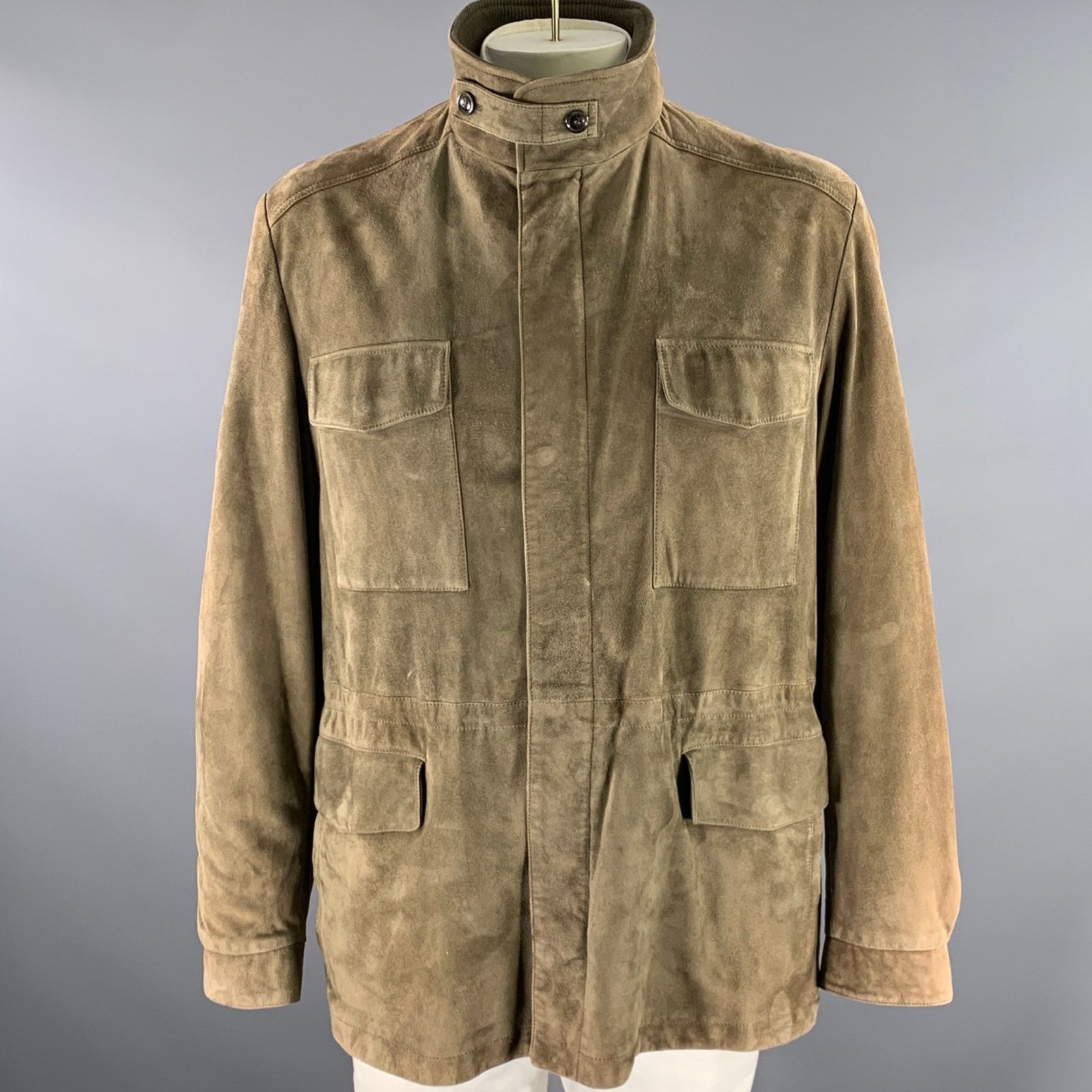Loro Piana LORO PIANA Size XXL Khaki Solid Suede Field Jacket Size US XXL / EU 58 / 5 - 1 Thumbnail
