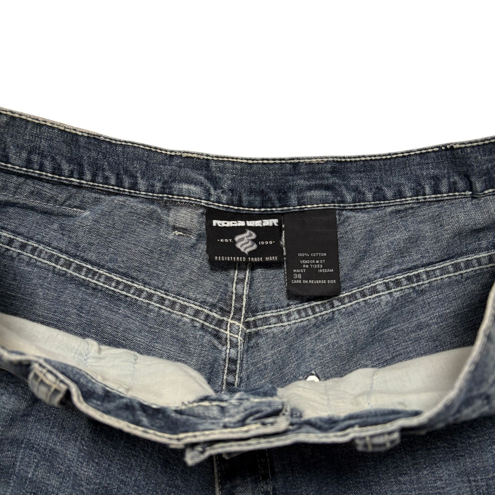 Rocawear Y2K 00s Rocawear Blue Embroidered Wide Leg Baggy Jean Shorts Size US 36 / EU 52 - 3 Thumbnail