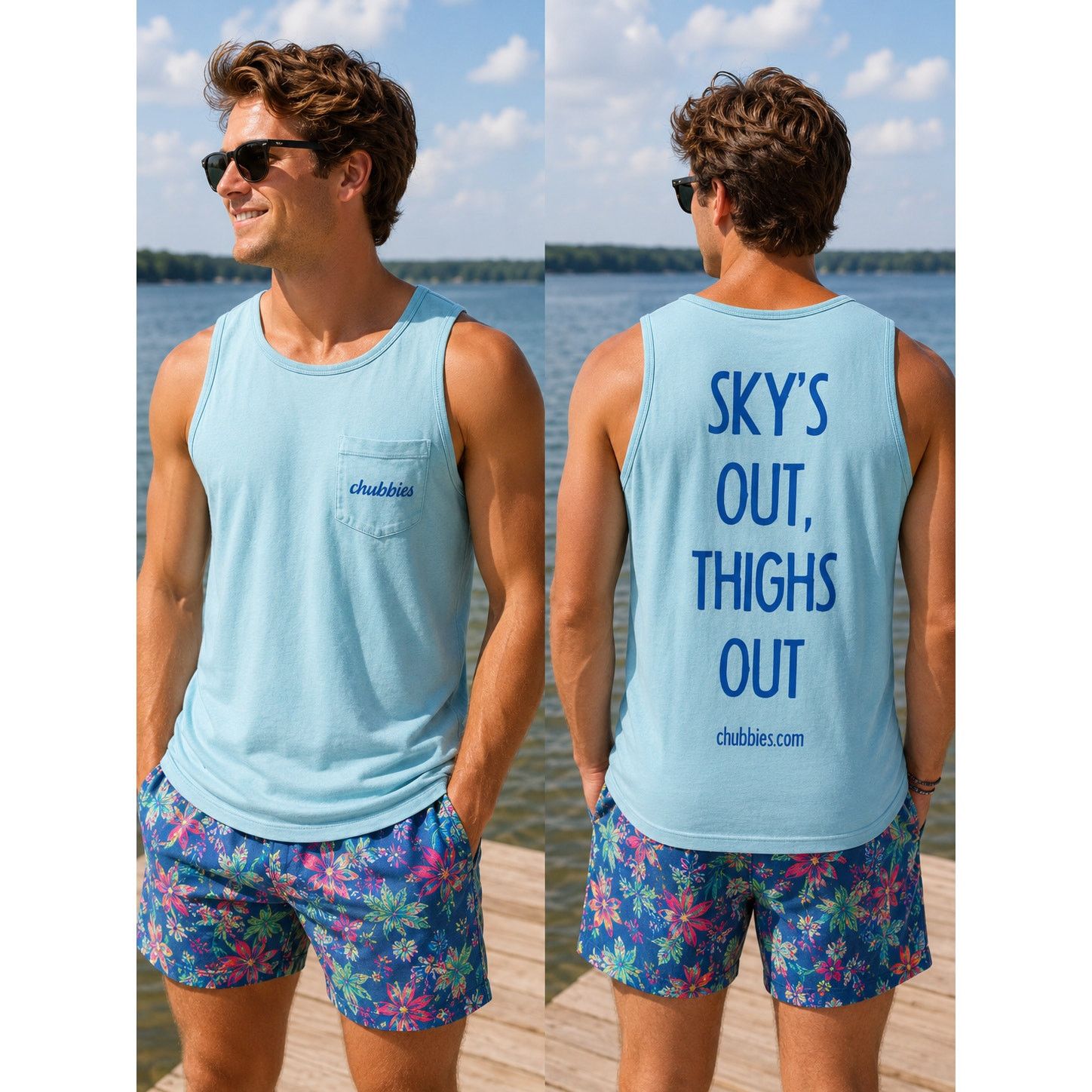 Chubbies Chubbies "Sky's Out, Thighs Out" Men's Blue Graphic Tank, S Size US S / EU 44-46 / 1 - 1 Thumbnail