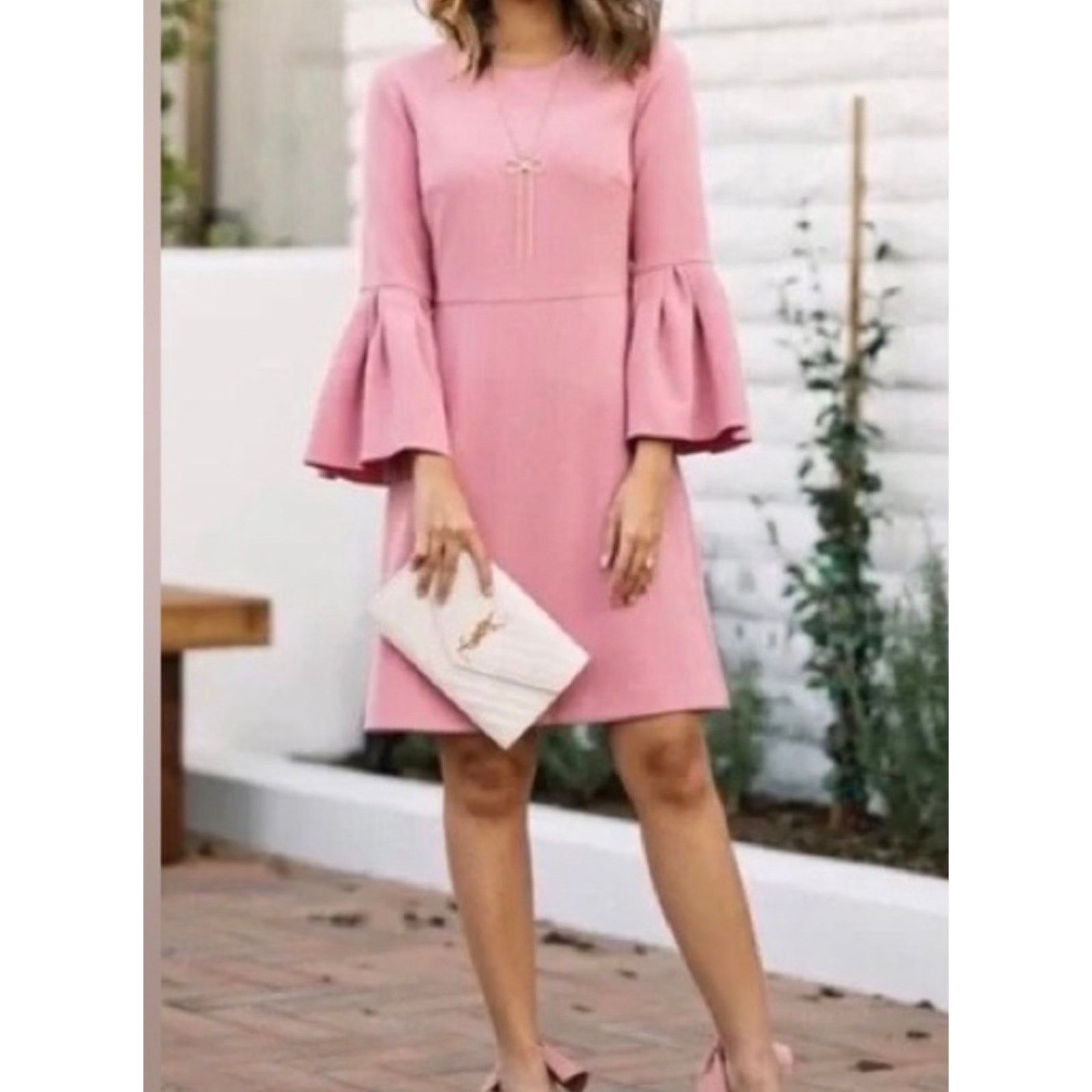 Ann Taylor Ann Taylor Womens Pink Bell Sleeve Sheath Dress Back Zip 00P Size XXS / US 00 / IT 34 - 1 Thumbnail