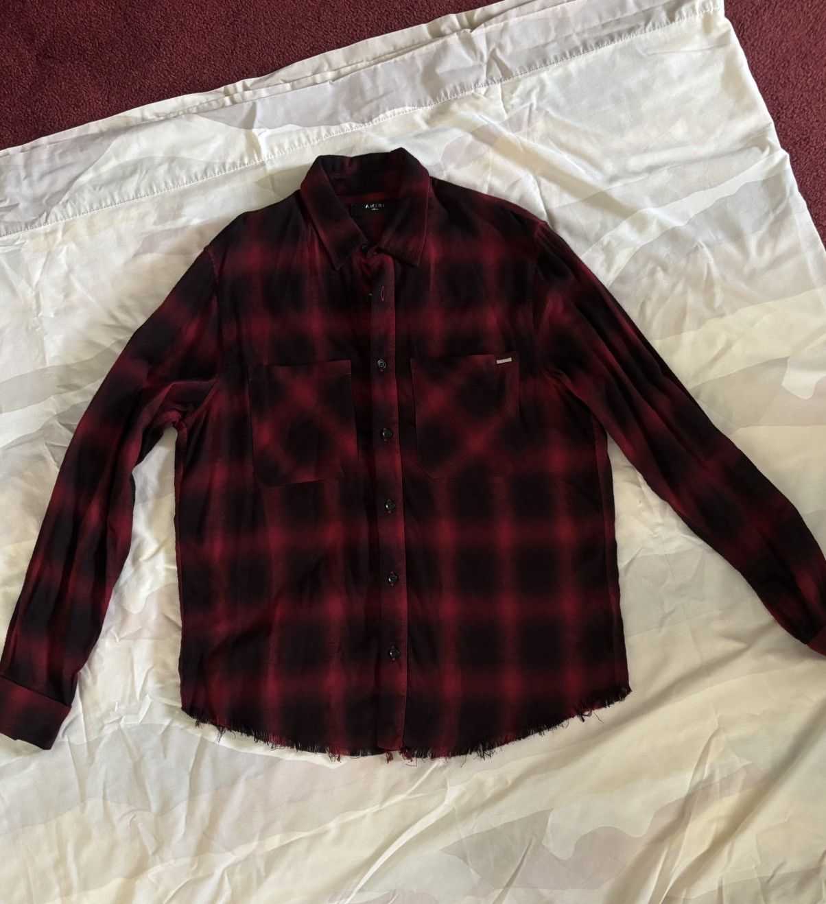 Amiri Amiri Red & Black Plaided Flannel With Frayed Hem Size US S / EU 44-46 / 1 - 1 Thumbnail