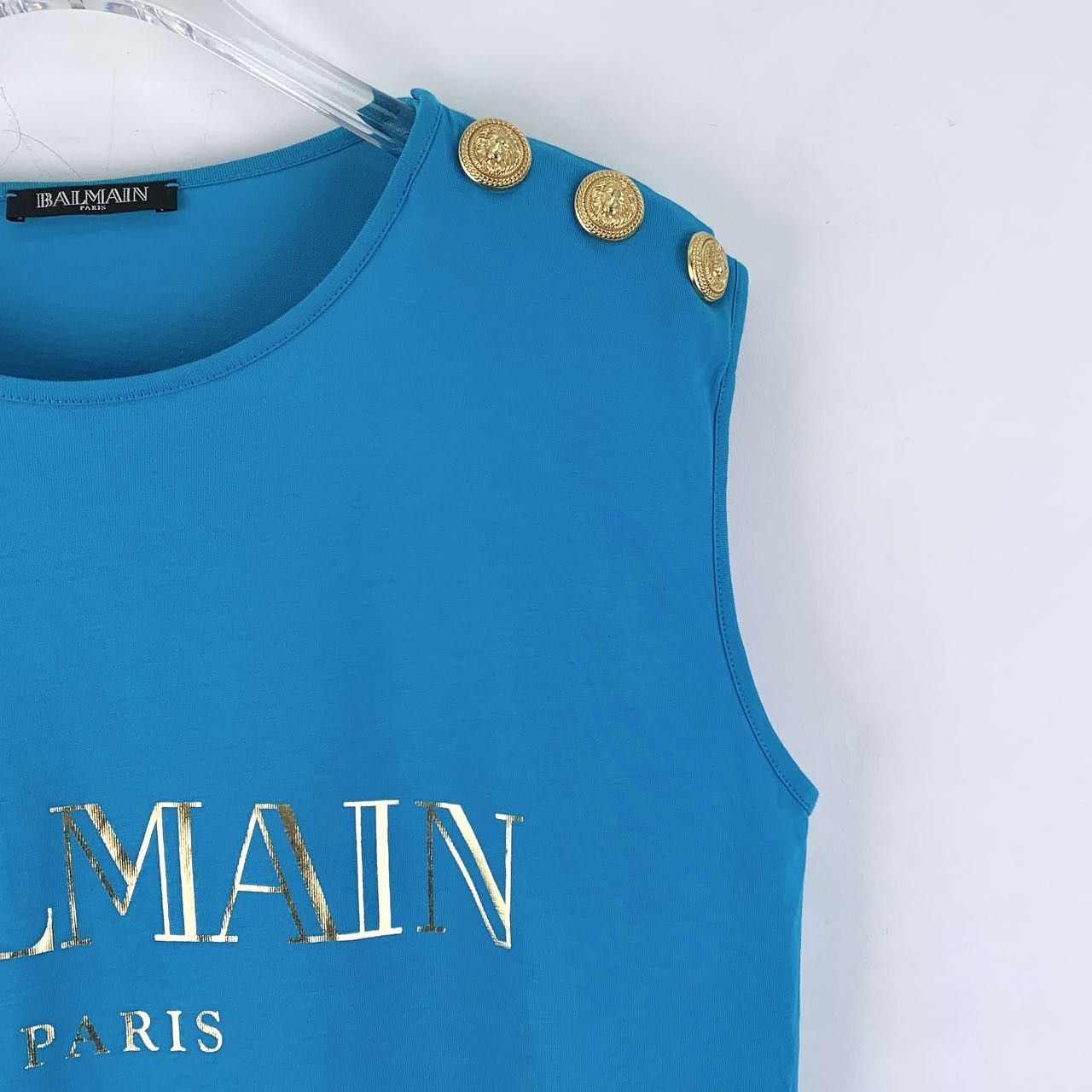 Balmain Balmain Blue Logo Gold Foil Cotton Sleeveless Vest K26WX Size XS / US 0-2 / IT 36-38 - 3 Thumbnail