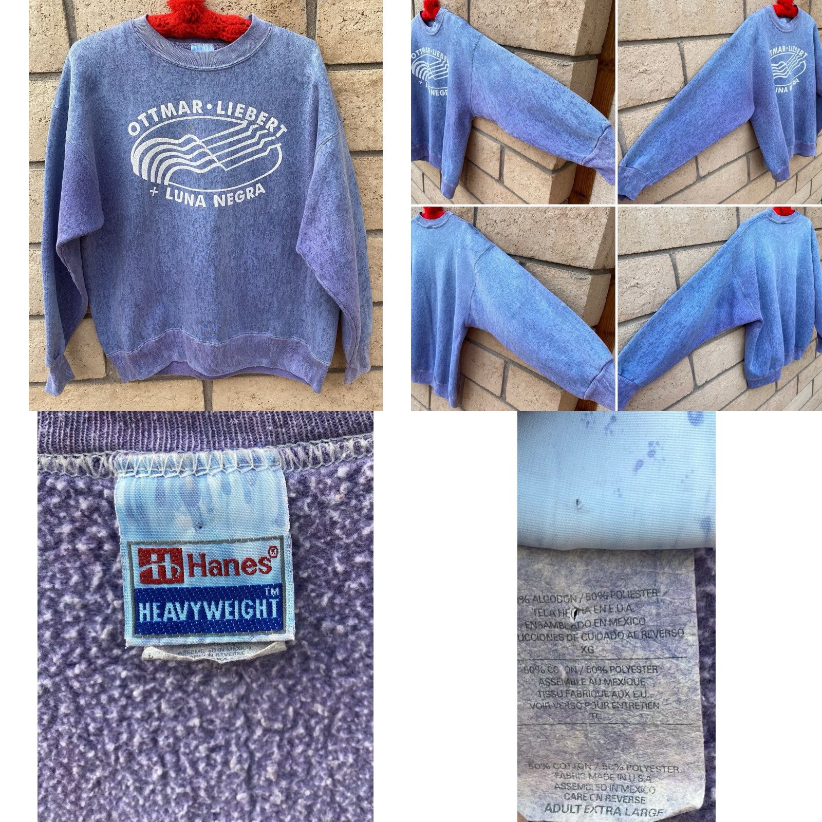Hanes VINTAGE Hanes Sweatshirt Ottmar Liebert Luna Negra Graphic Print XL Blue Hanes Heavyweight Size US XL / EU 56 / 4 - 8 Thumbnail