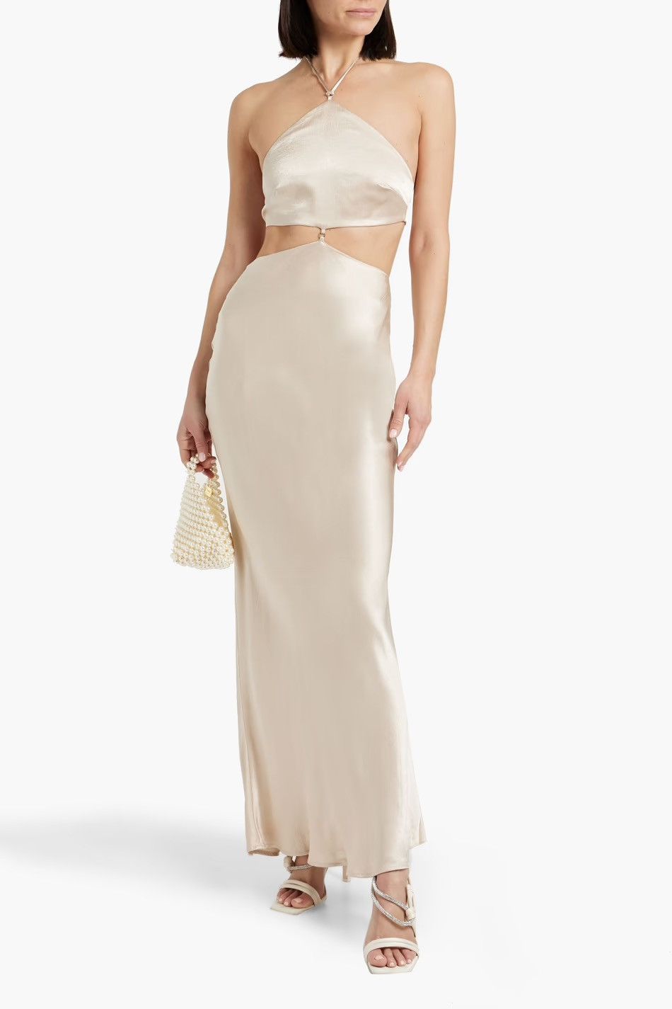 image of Bec Bridge Bec & Bridge Kara Cutout Satin-Crepe Halterneck Maxi Dress in Champagne, Women's (Size M