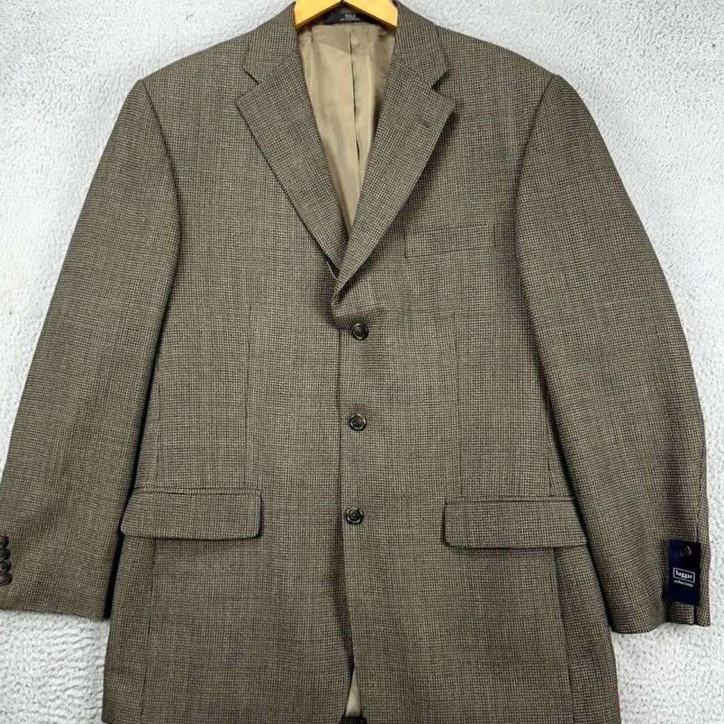 Haggar Haggar Sport Coat Blazer Men 42L Brown Wool Blend 2 Front Button Flap Pocket NEW Size 42R - 3 Thumbnail