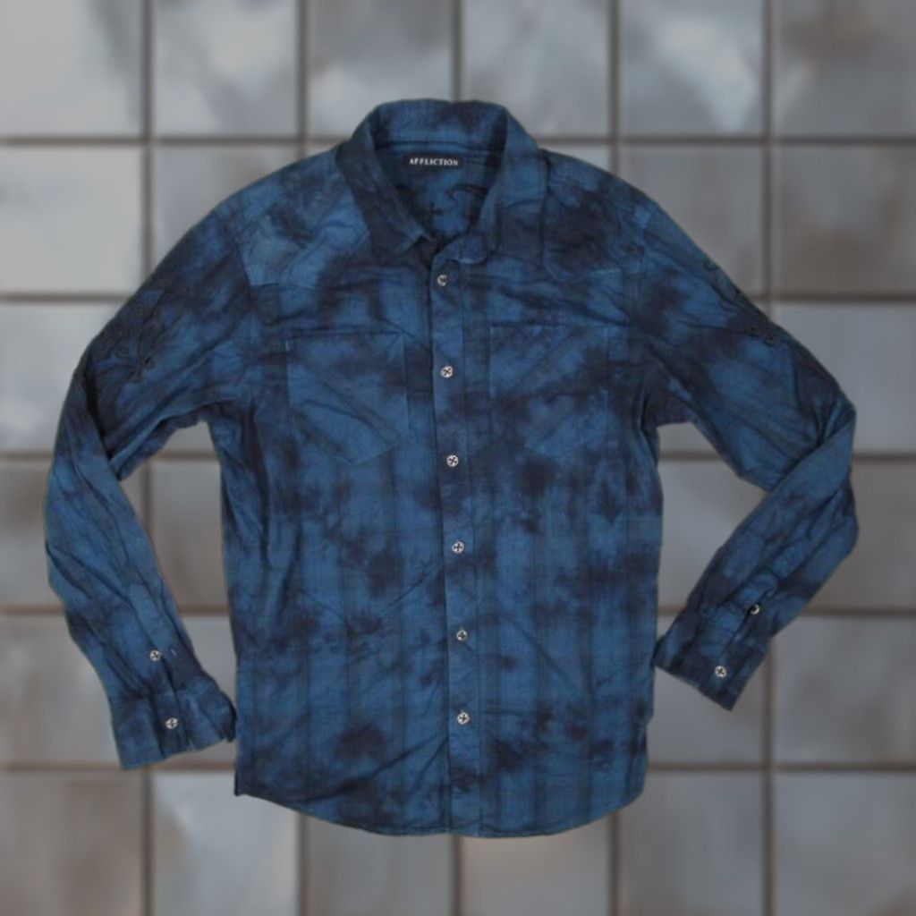 Affliction Affliction Mens Large Blue Tie Dye Long Sleeve Embroidered Button Up Shirt Cotton Blend Size US L / EU 52-54 / 3 - 1 Thumbnail