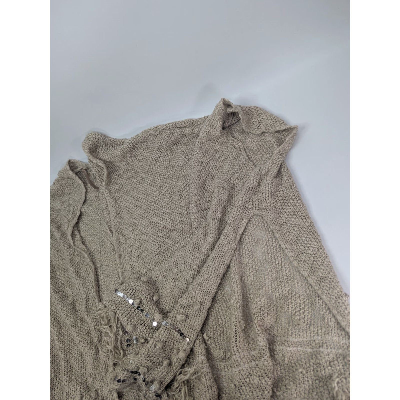 Vintage Knox Rose Bohemian Cardigan Open Sequin Fringe Drape Sweater Beige XL Womens Size XL / US 12-14 / IT 48-50 - 5 Thumbnail