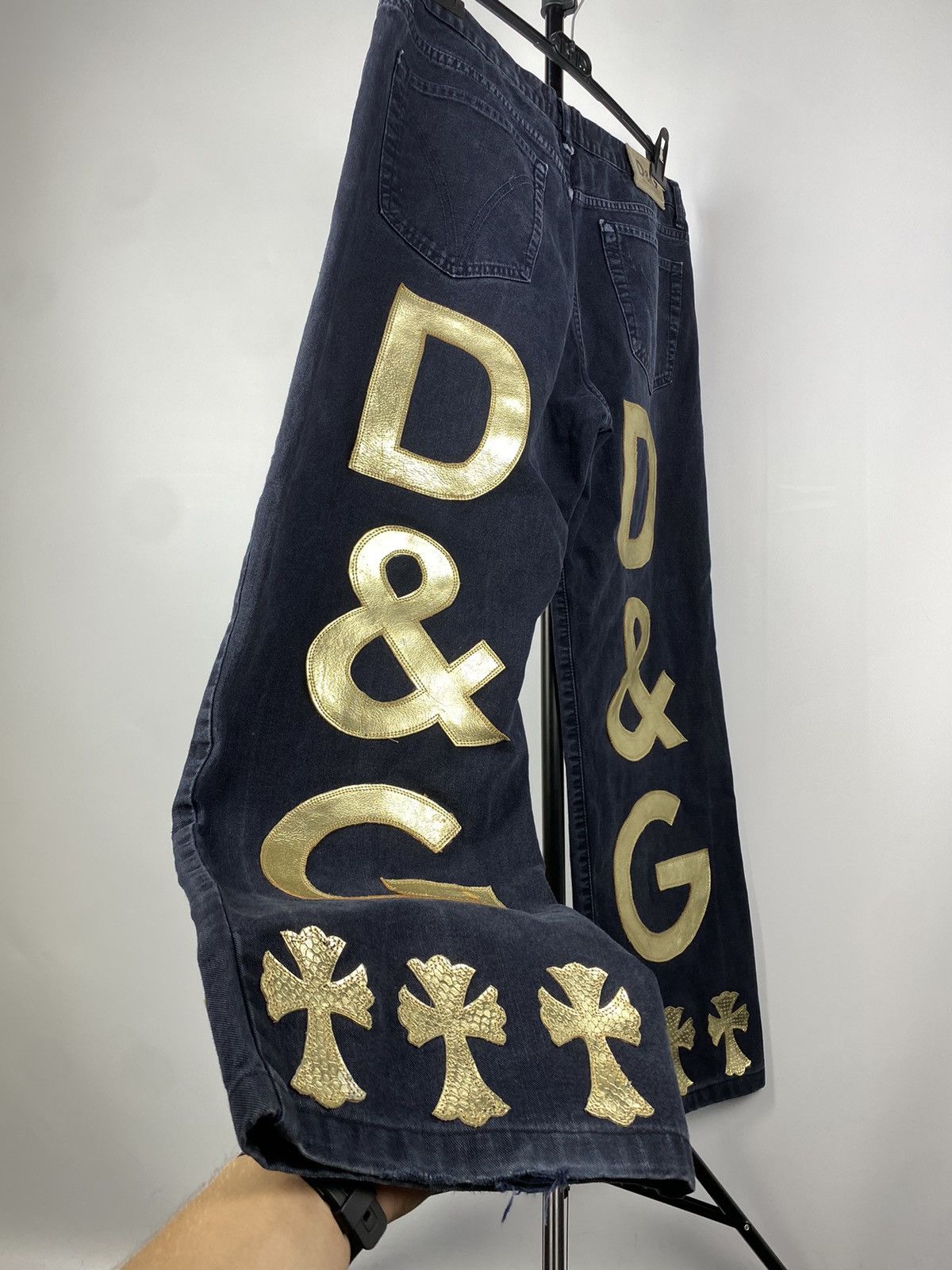 Dolce & Gabbana Dolce & Gabbana Double BIG LOGO Faded Black Denim Pants Size US 37 - 8 Thumbnail