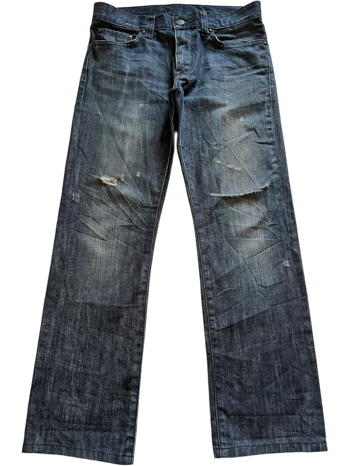 Japanese Brand × Uniqlo SALES🔥Vintage Uniqlo Mud Wash Distressed Slim Fit Jeans Size US 32 / EU 48 - 1 Thumbnail