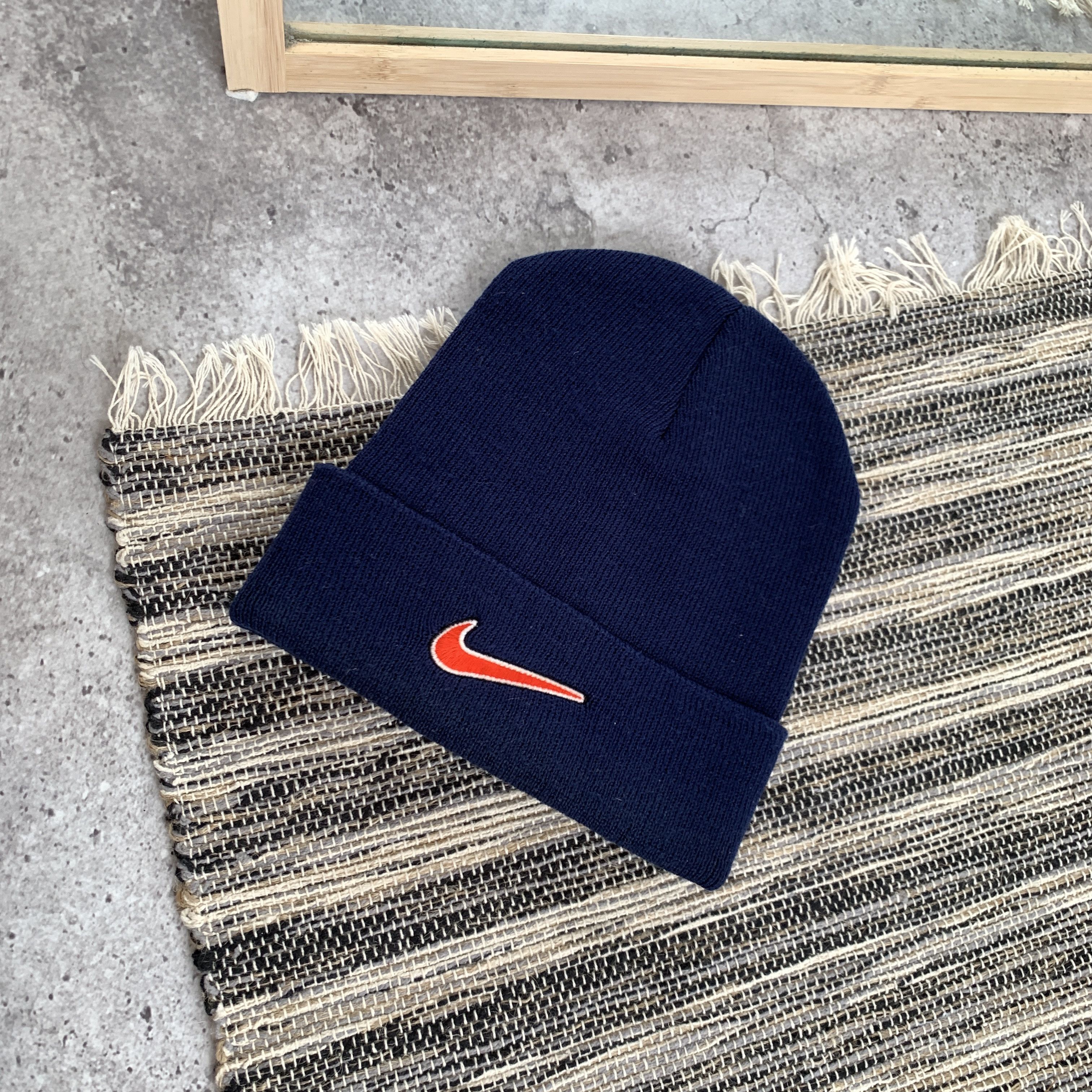 Nike Vintage Nike 90s Icon Swoosh Blue Beanie Winter Hat Cap Size ONE SIZE - 2 Thumbnail
