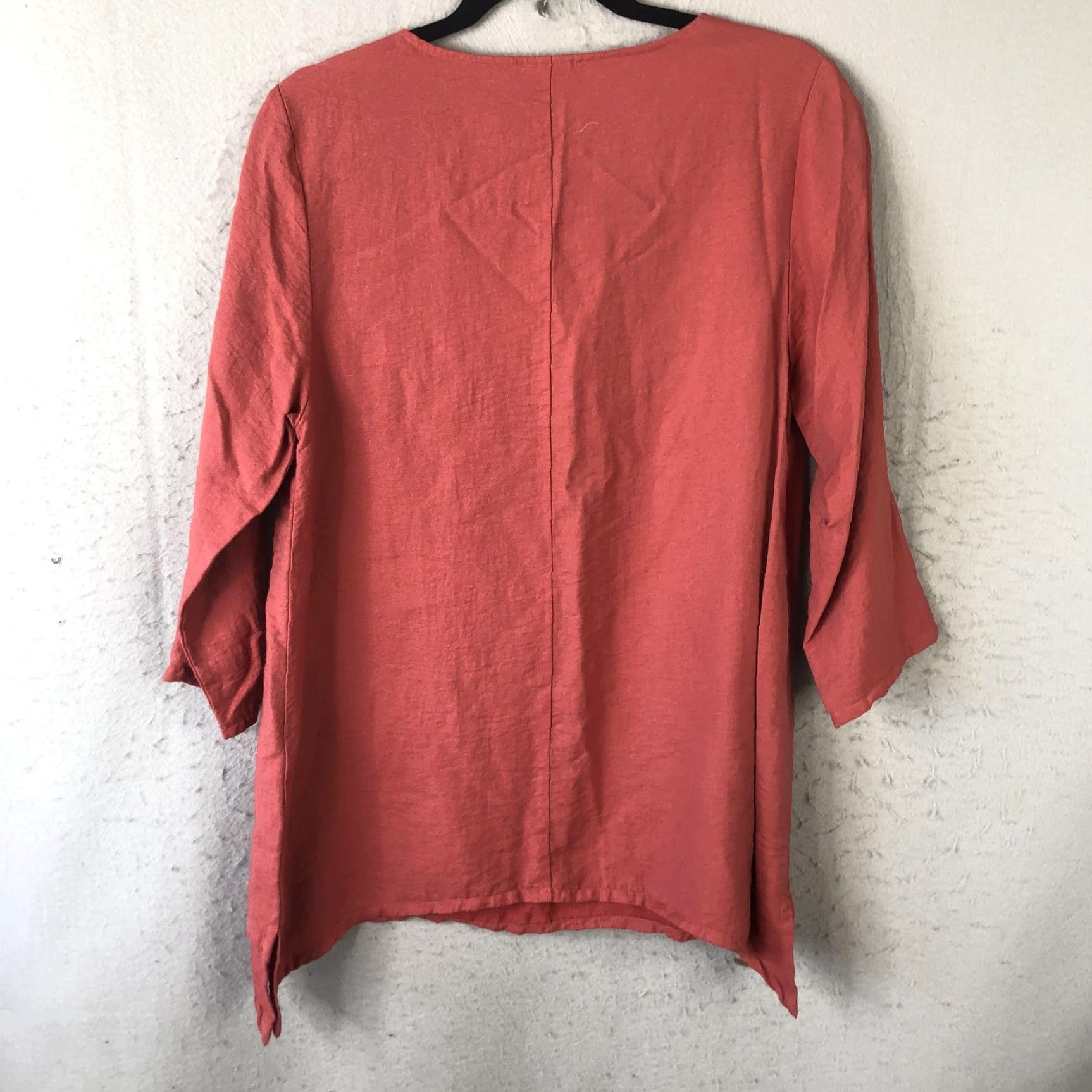 Vintage Et'Lois Blouse Shirt Womens XS Red Rayon Nylon Scoop Neck 3/4 Sleeve Tunic High-Low Hem Casual USA Size XS / US 0-2 / IT 36-38 - 2 Thumbnail