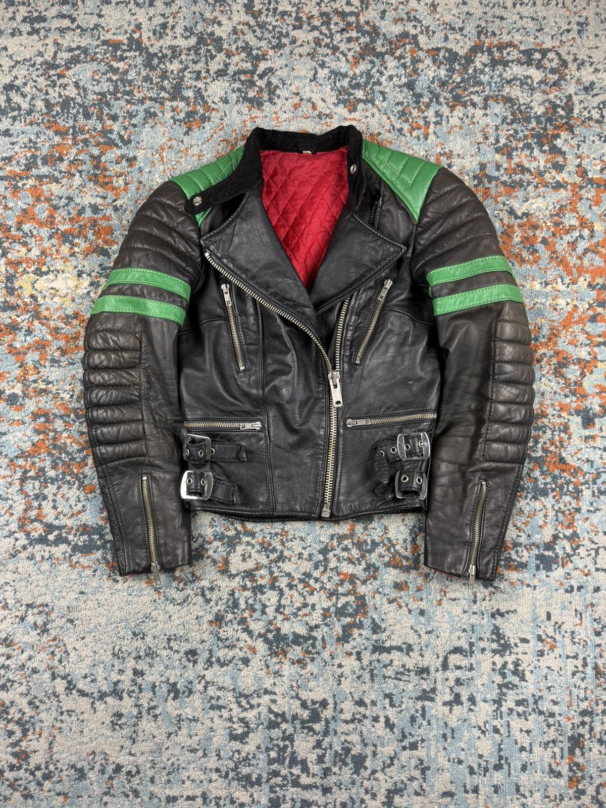 Vintage 90s Real Leather Racing ramones biker jacket cropped