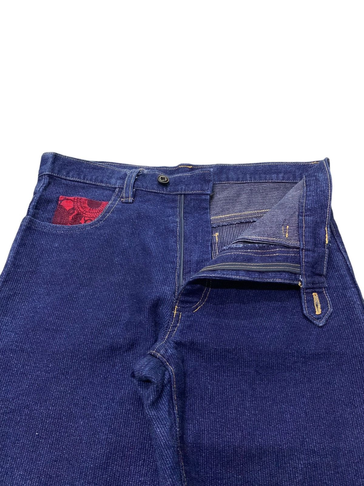 Christian Audigier × Ed Hardy 2000s Rei’s Japan Herringbone Indigo Jeans Evisu Style Size US 32 / EU 48 - 13 Thumbnail