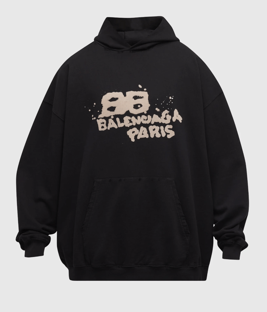 Balenciaga Dirty BB Paris Logo Hooded Sweatshirt Black Size US XS / EU 42 / 0 - 1 Preview