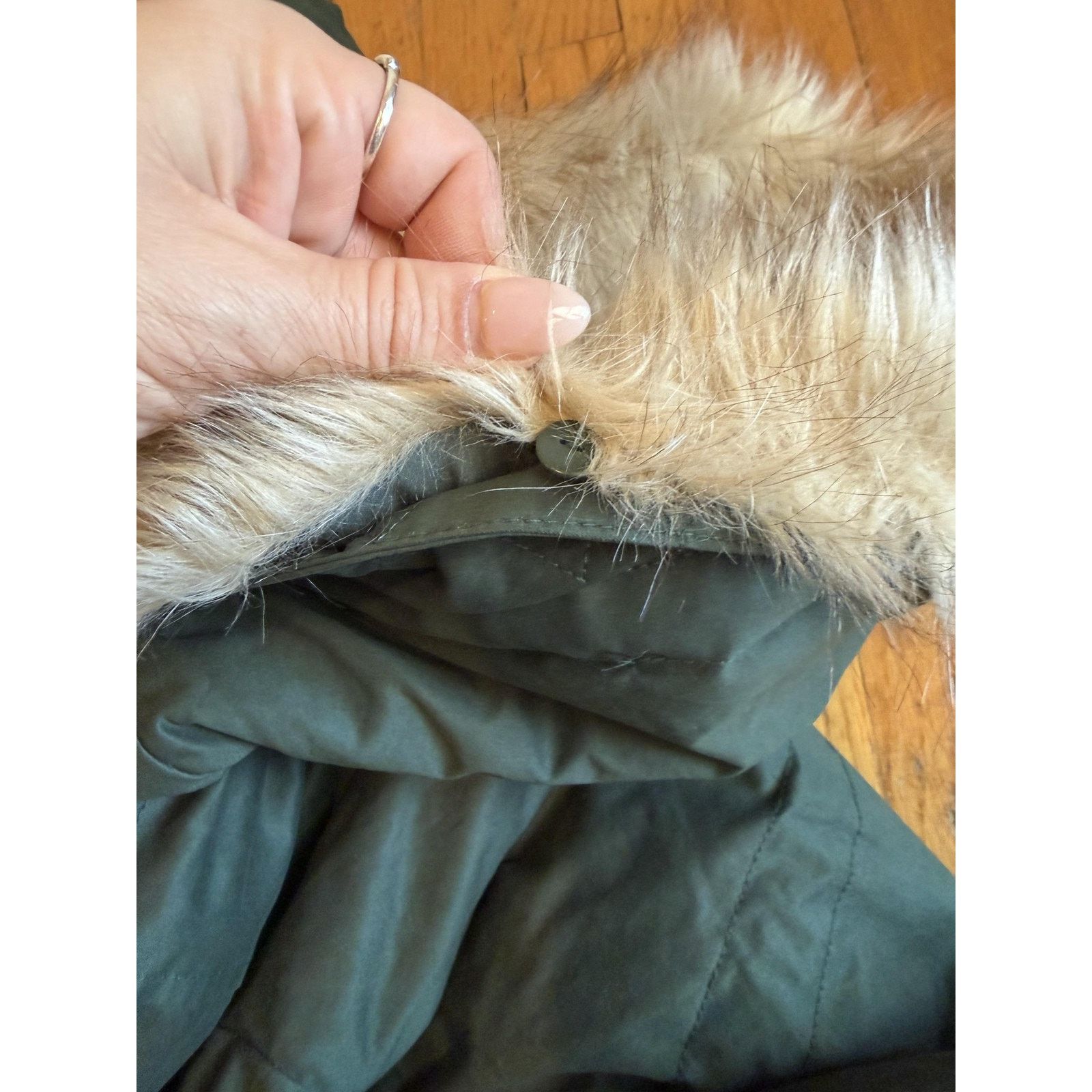 Loft LOFT Coat XSP Green Faux Fur Lined Hooded Parka Canvas Size XS / US 0-2 / IT 36-38 - 10 Thumbnail