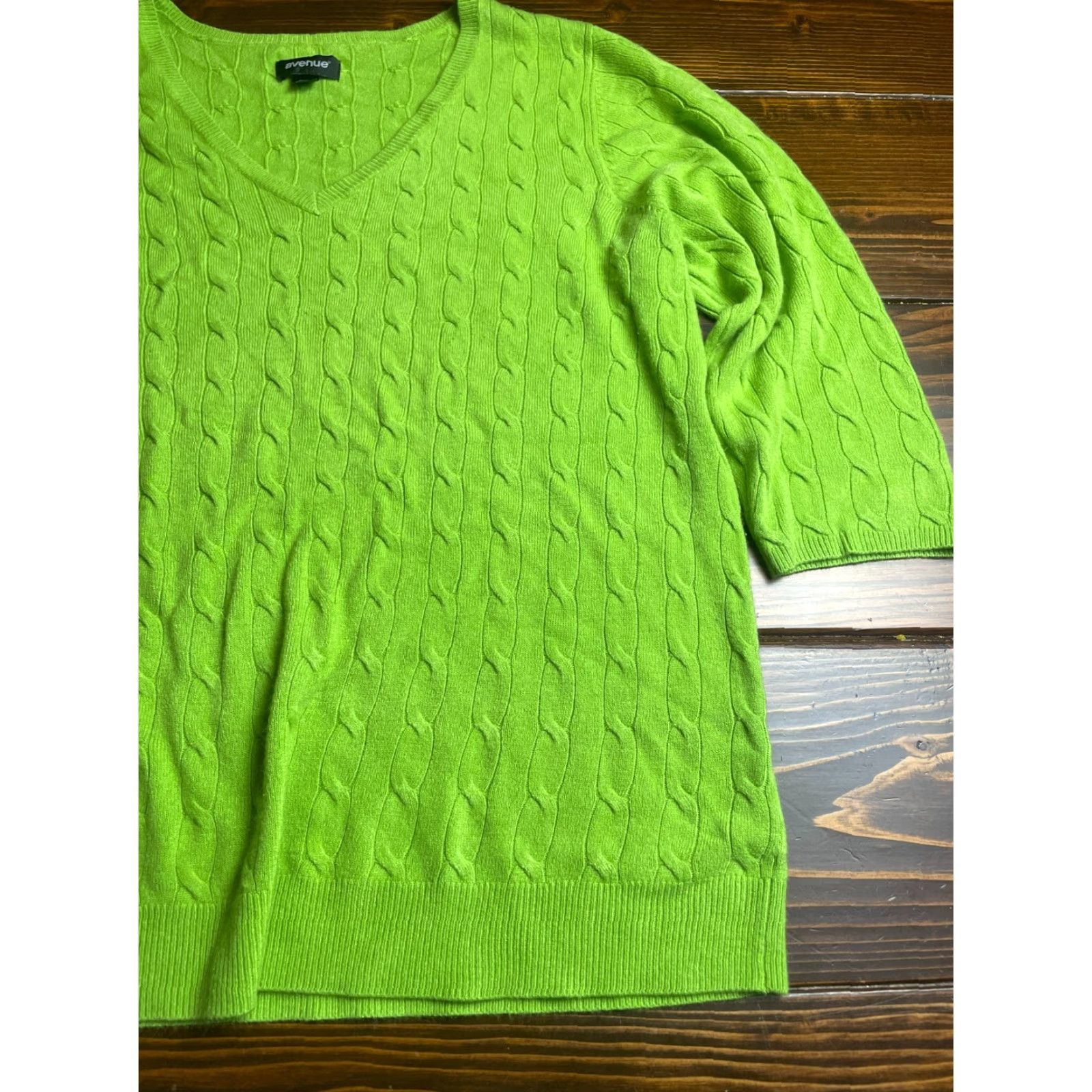 Avenue Avenue Sweater Women 18/20 Green Cable Knit Pullover Half Sleeve Long Sleeve Size XXL / US 16-18 / IT 52-54 - 4 Thumbnail