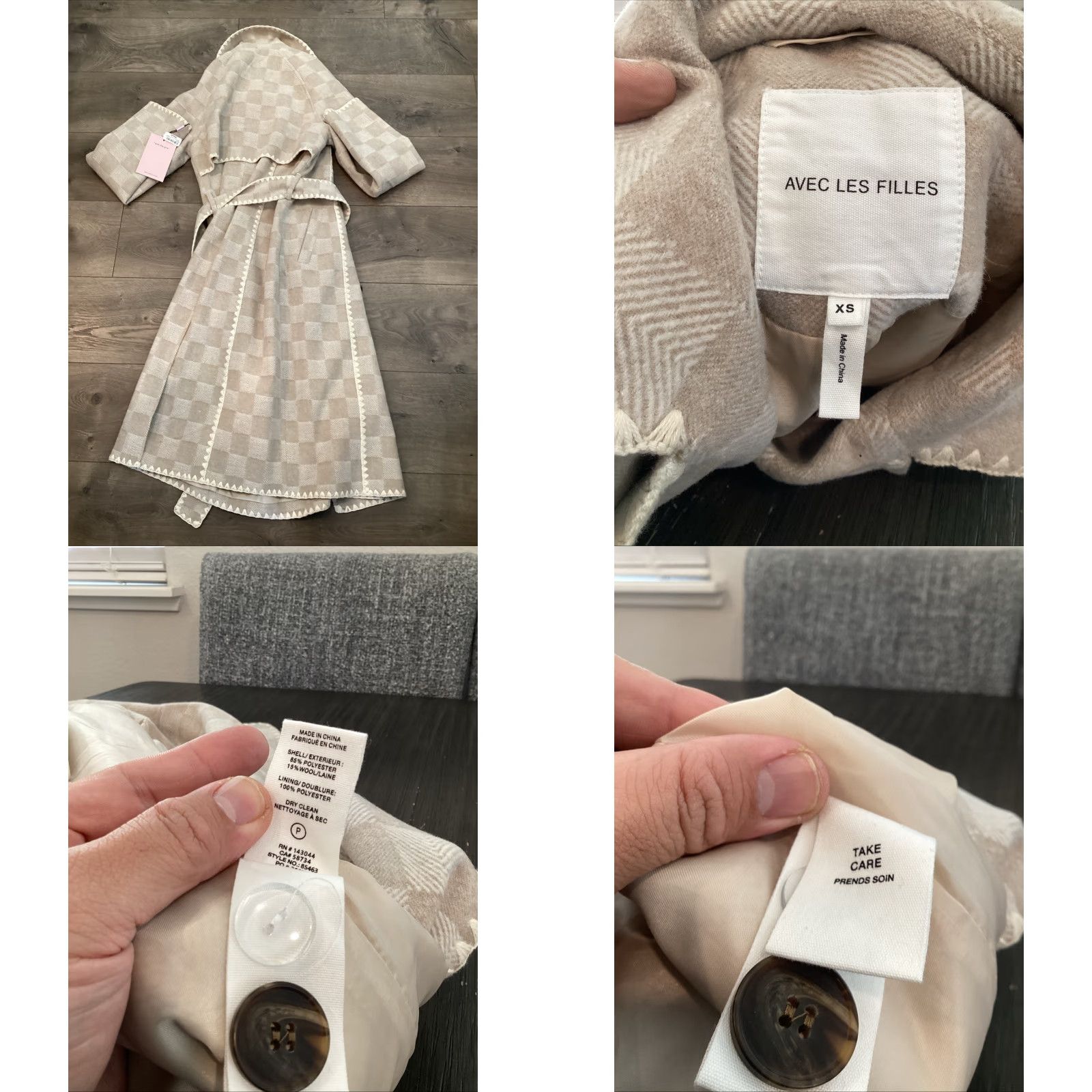 AVEC LES FILLES Wool Blend Checkered Blanket Stitch Coat Avec Les Filles - Plaid Trench Coat Womens XS Yellow Belted Wool Blend Lining Faux Wool Regular Size XS / US 0-2 / IT 36-38 - 8 Thumbnail