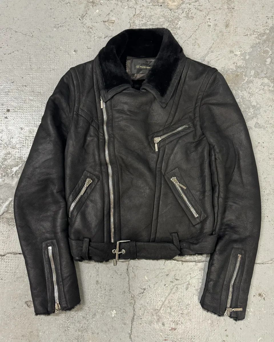 Vintage 2000s Plein Sud Faycal Amor Black Shearling Leather Asymmetrical Jacket Size M / US 6-8 / IT 42-44 - 1 Thumbnail