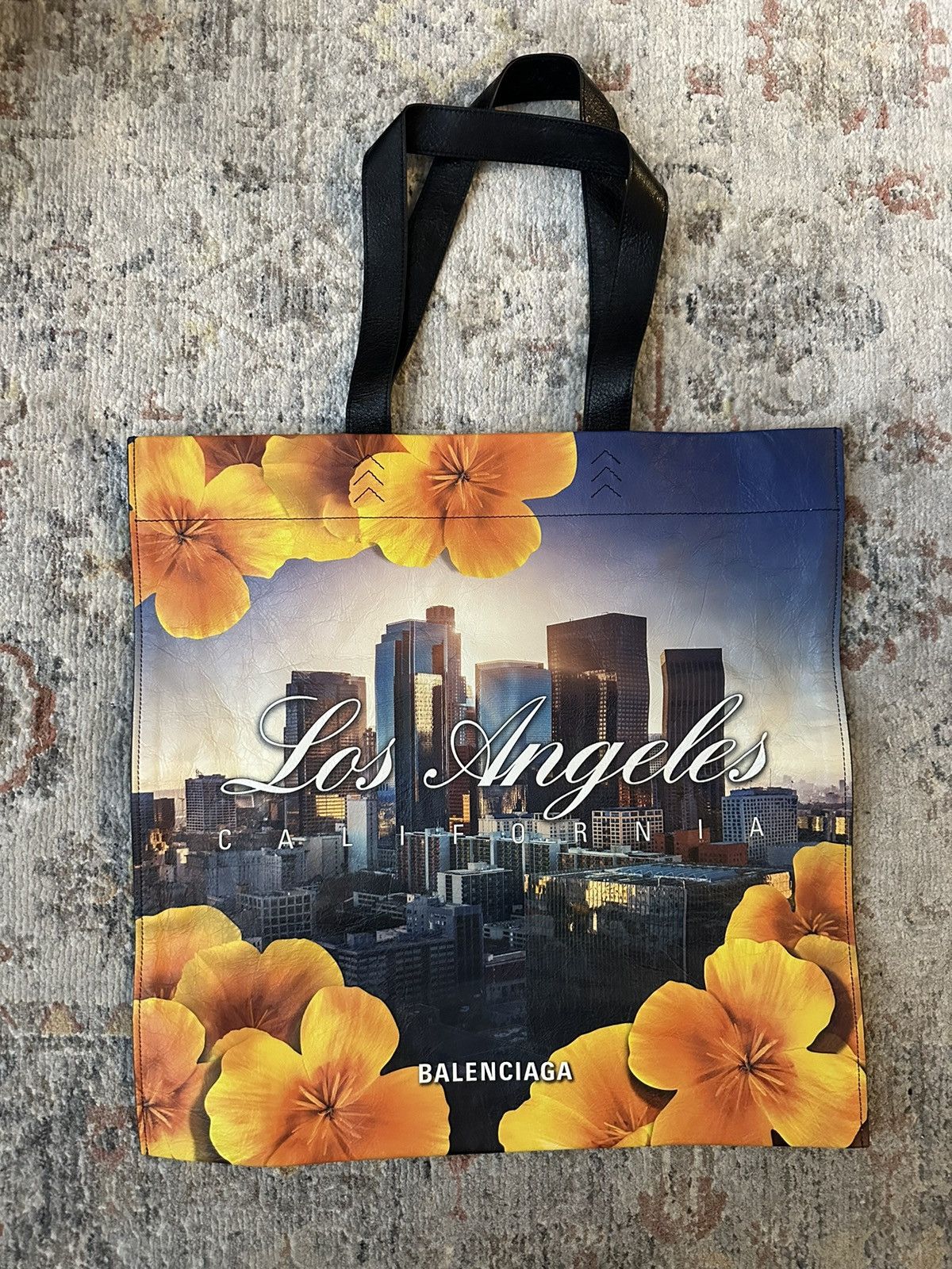 image of Find! Balenciaga City Print Tote Bag in Navy, Women's