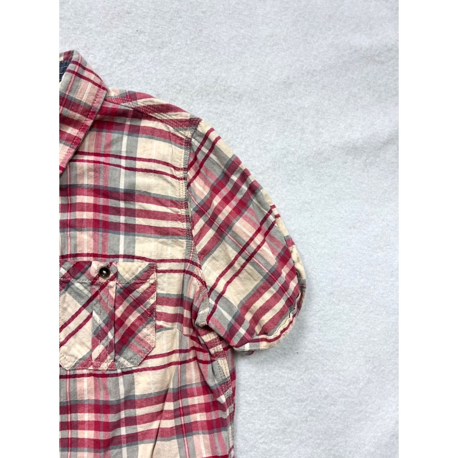 Carhartt Carhartt Womens Shirt Plaid Short Sleeve Button-Up L Red - Cotton Spandex, Lightweight, Outdoor Durable, Two Chest Pockets, Womens Size L / US 10 / IT 46 - 5 Thumbnail