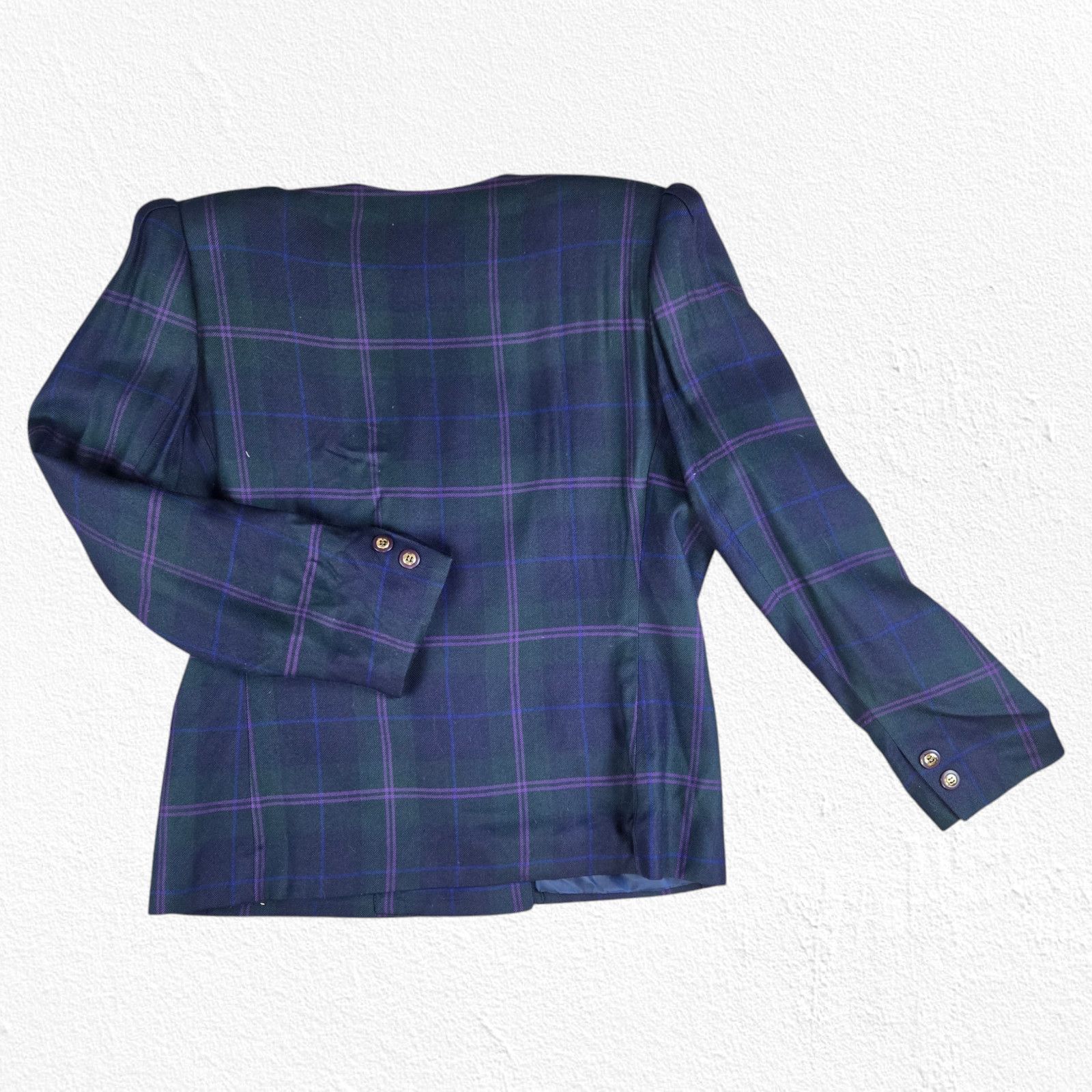 Vintage 80s Black Purple Plaid Double Breasted Power Blazer Size 14 Size XL / US 12-14 / IT 48-50 - 10 Thumbnail