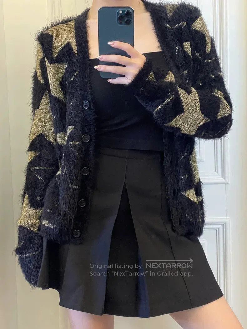 Saint Laurent Paris SLP Mohair Gold Star Pattern Cardigan Size US M / EU 48-50 / 2 - 3 Thumbnail