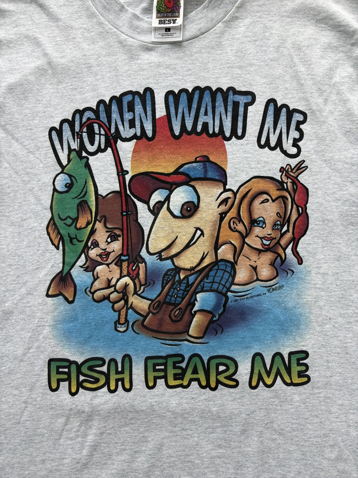 Vintage Funny Vintage 90s “Women Want Me, Fish Fear Me” Graphic Tee Size US L / EU 52-54 / 3 - 2 Thumbnail
