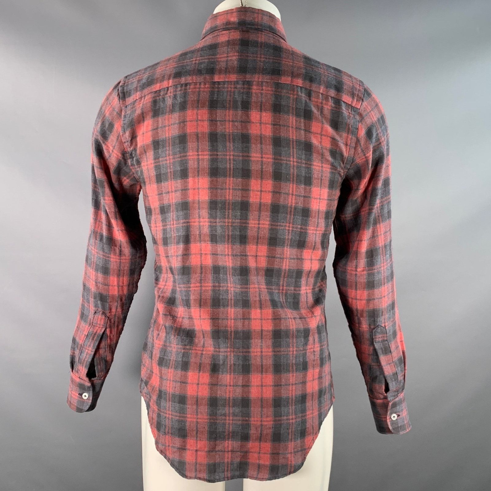 Naked & Famous Grey Burgundy Plaid Cotton One pocket Long Sleeve Shirt Size US S / EU 44-46 / 1 - 3 Thumbnail