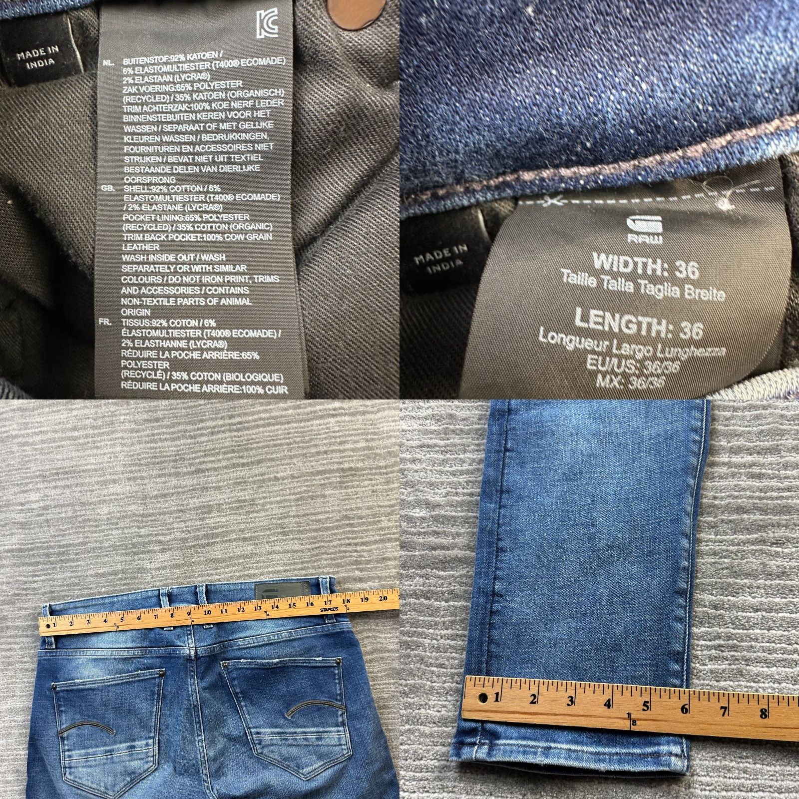 G-Star G Star Raw Jeans Mens 36x36 Blue Denim Revend Skinny Size US 36 / EU 52 - 8 Thumbnail