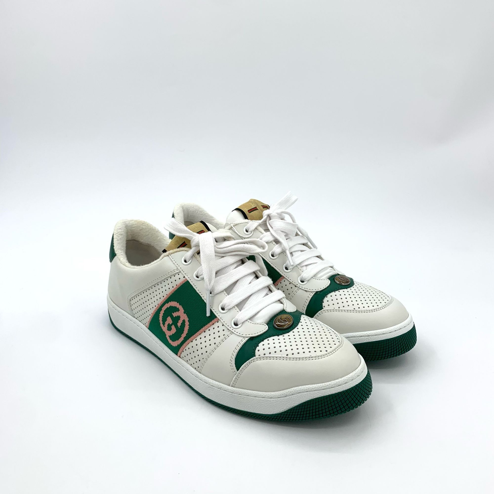 Gucci Gucci White & Green GG Logo Lace-Up Sneakers 8.5 With Origin Size US 8.5 / IT 38.5 - 8 Thumbnail