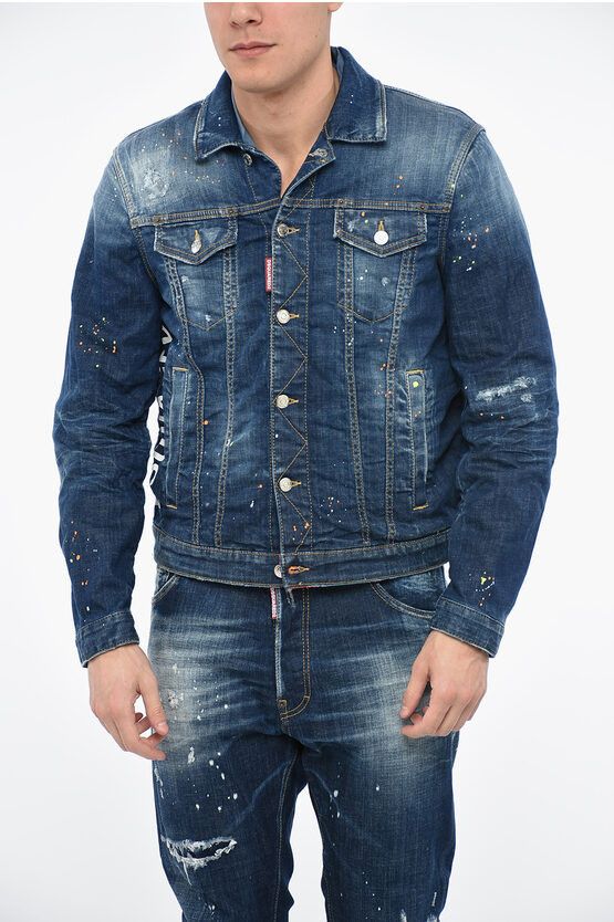 image of Dsquared2 Distressed Denim Dan Jacket in Blue, Men's (Size Small)