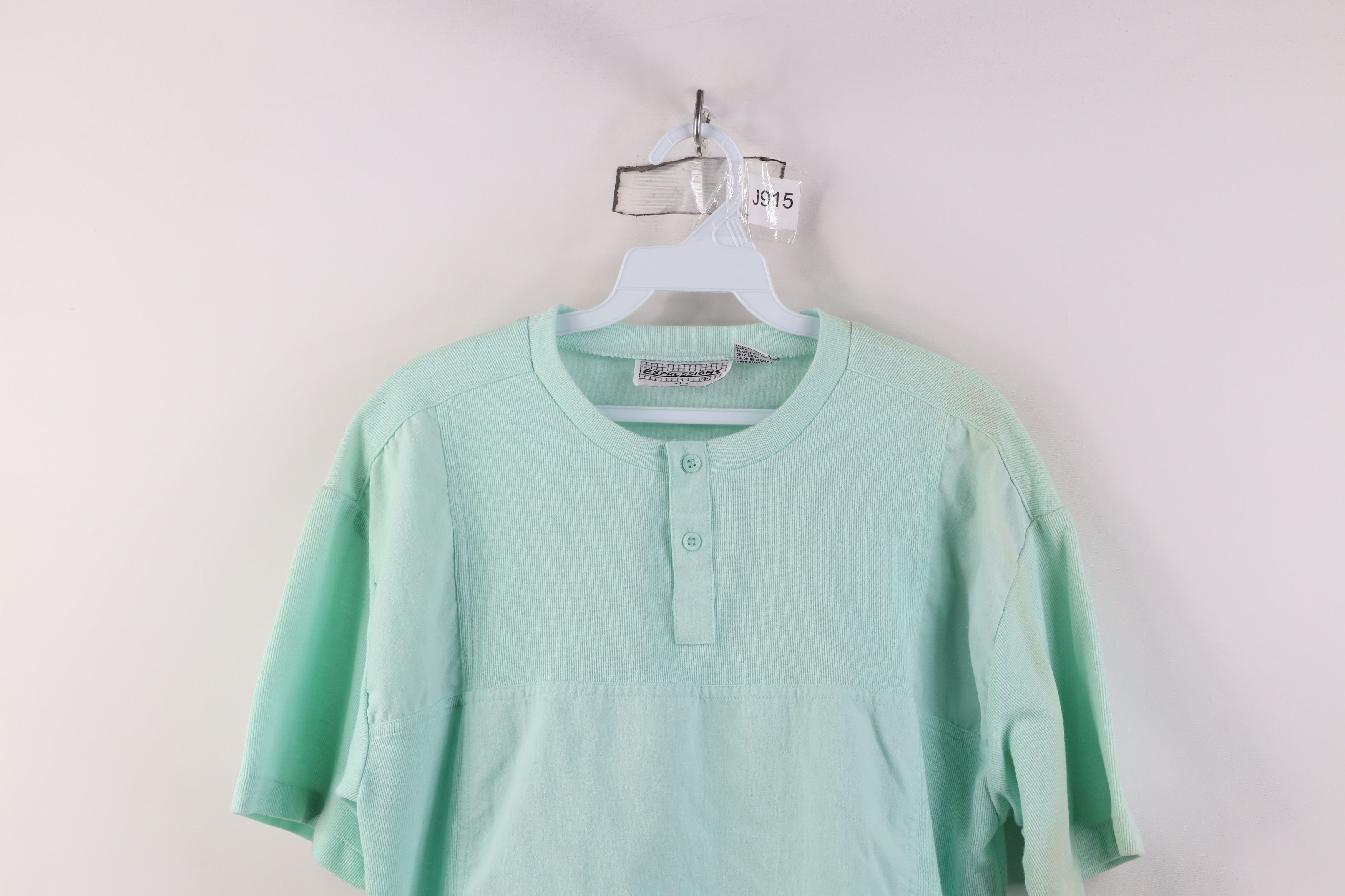 Vintage Vintage 80s 90s Streetwear Knit Henley T-Shirt Mint Green Size US L / EU 52-54 / 3 - 2 Thumbnail