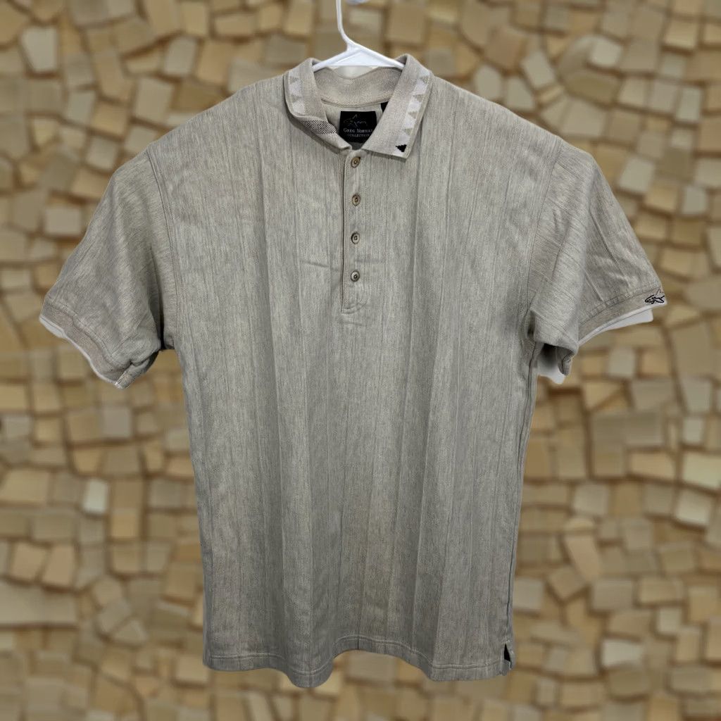 Vintage VINTAGE Greg Norman Polo Shirt S/S Men's XL Tan Shark Logo Ribbed Collar 90s Shark Notes Mens XL Polo Size US XL / EU 56 / 4 - 1 Thumbnail