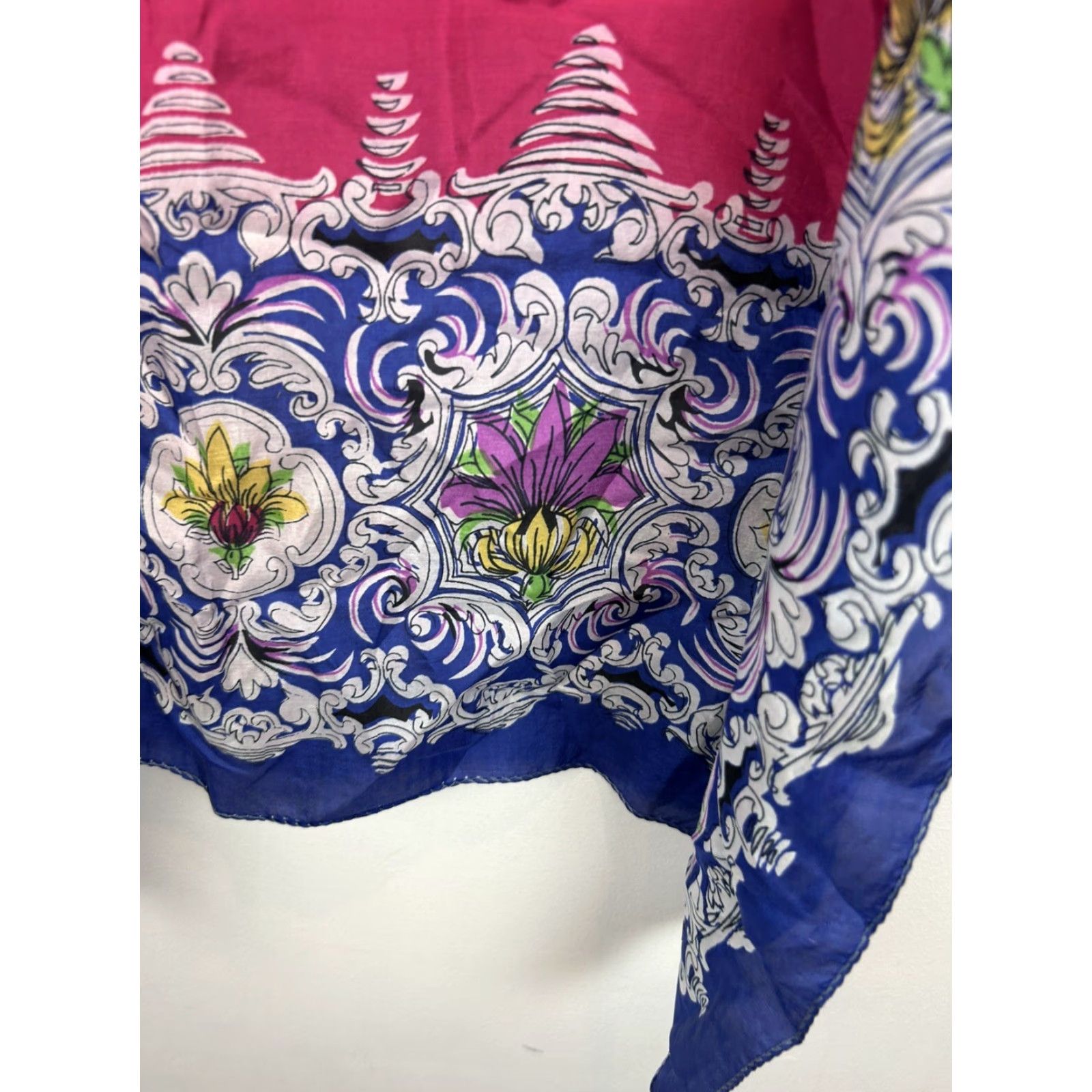 Vintage VINTAGE Silk Scarf Square Blue Floral 31x31 Womens Scarf Vintage Look Size ONE SIZE - 2 Thumbnail