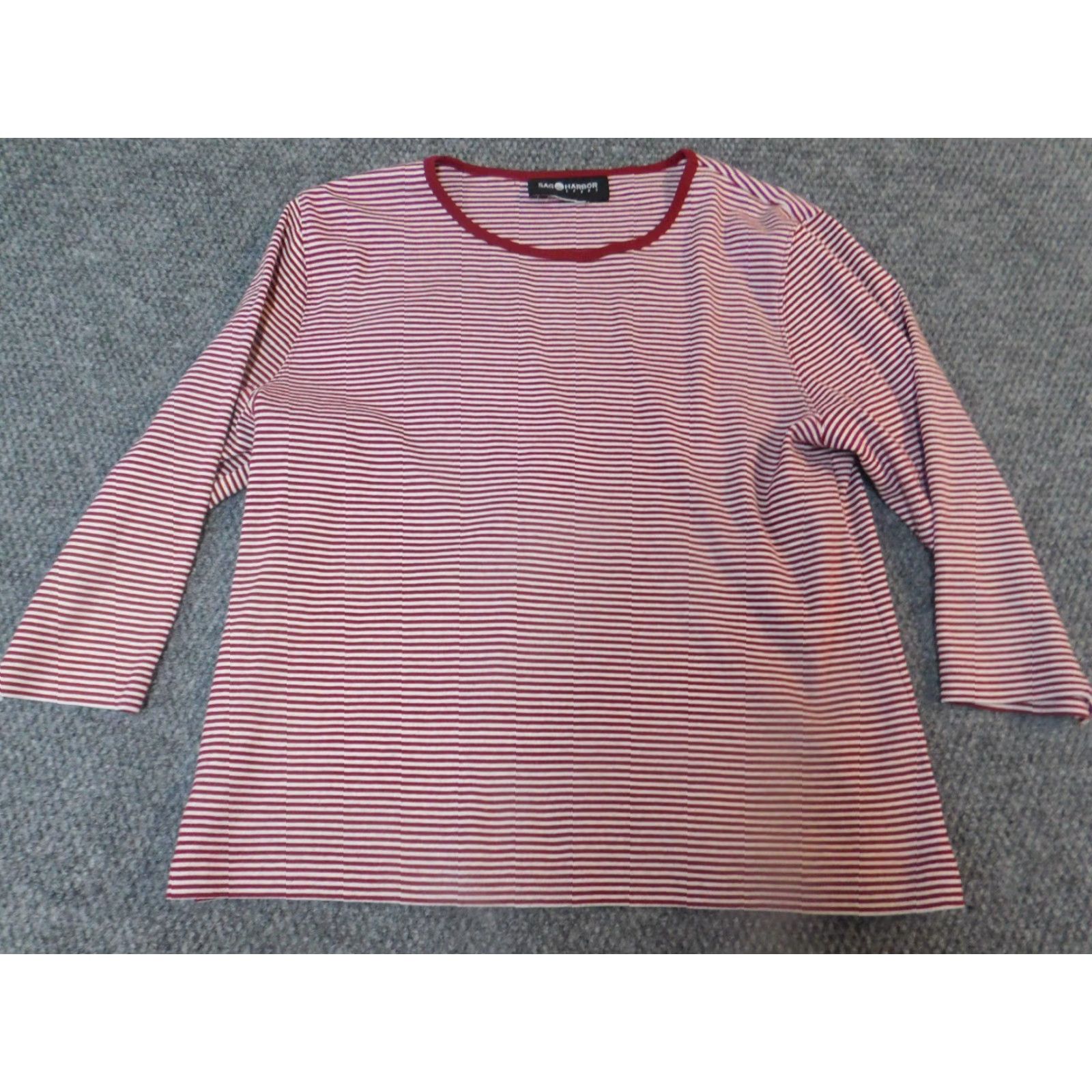 Vintage Sag Harbor Womens Blouse Extra Large Red striped warm stretch sport Size XL / US 12-14 / IT 48-50 - 2 Thumbnail