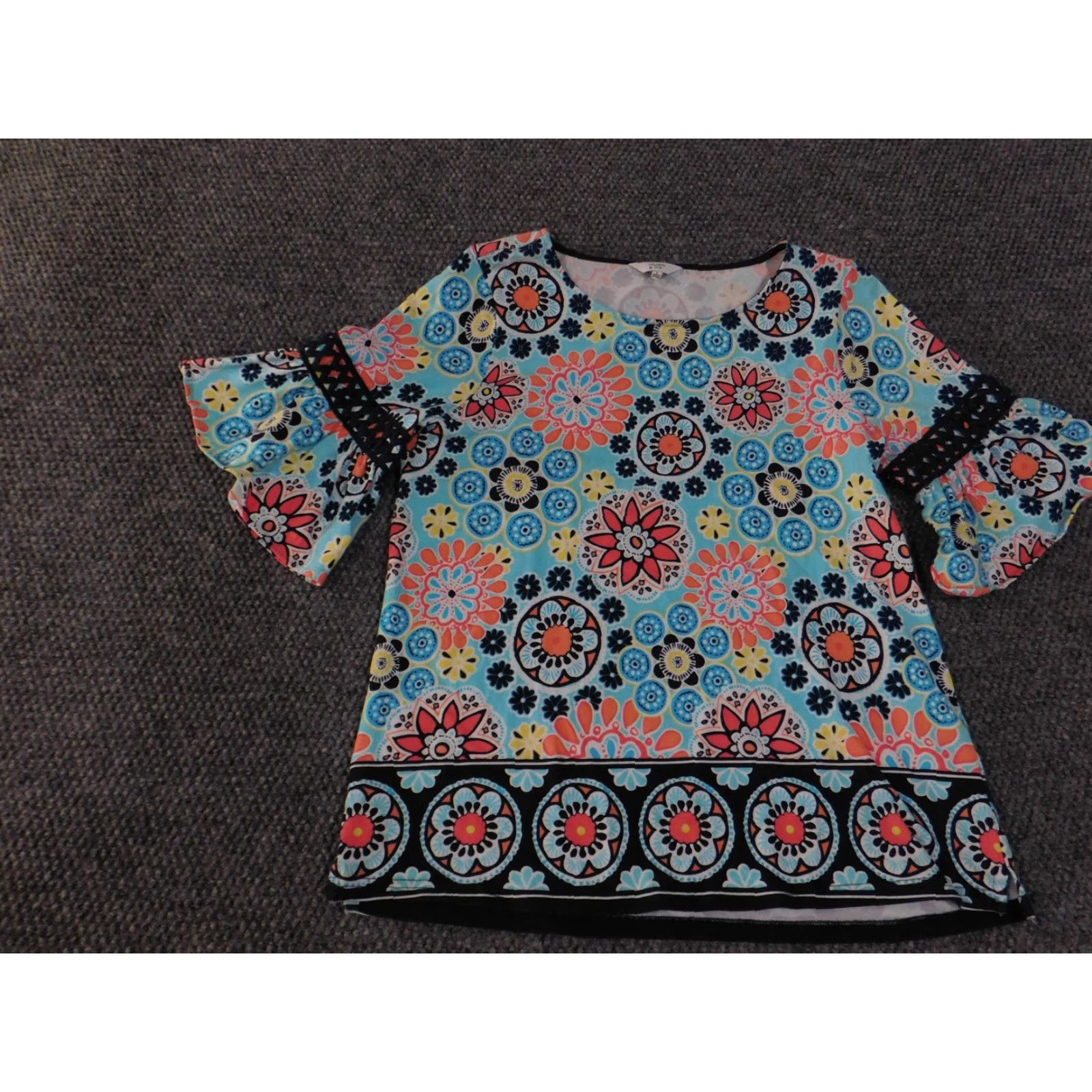 Vintage Crown & Ivy Top Womens Small Floral Bell Sleeve Boho Stretch Shirt Size S / US 4 / IT 40 - 3 Thumbnail