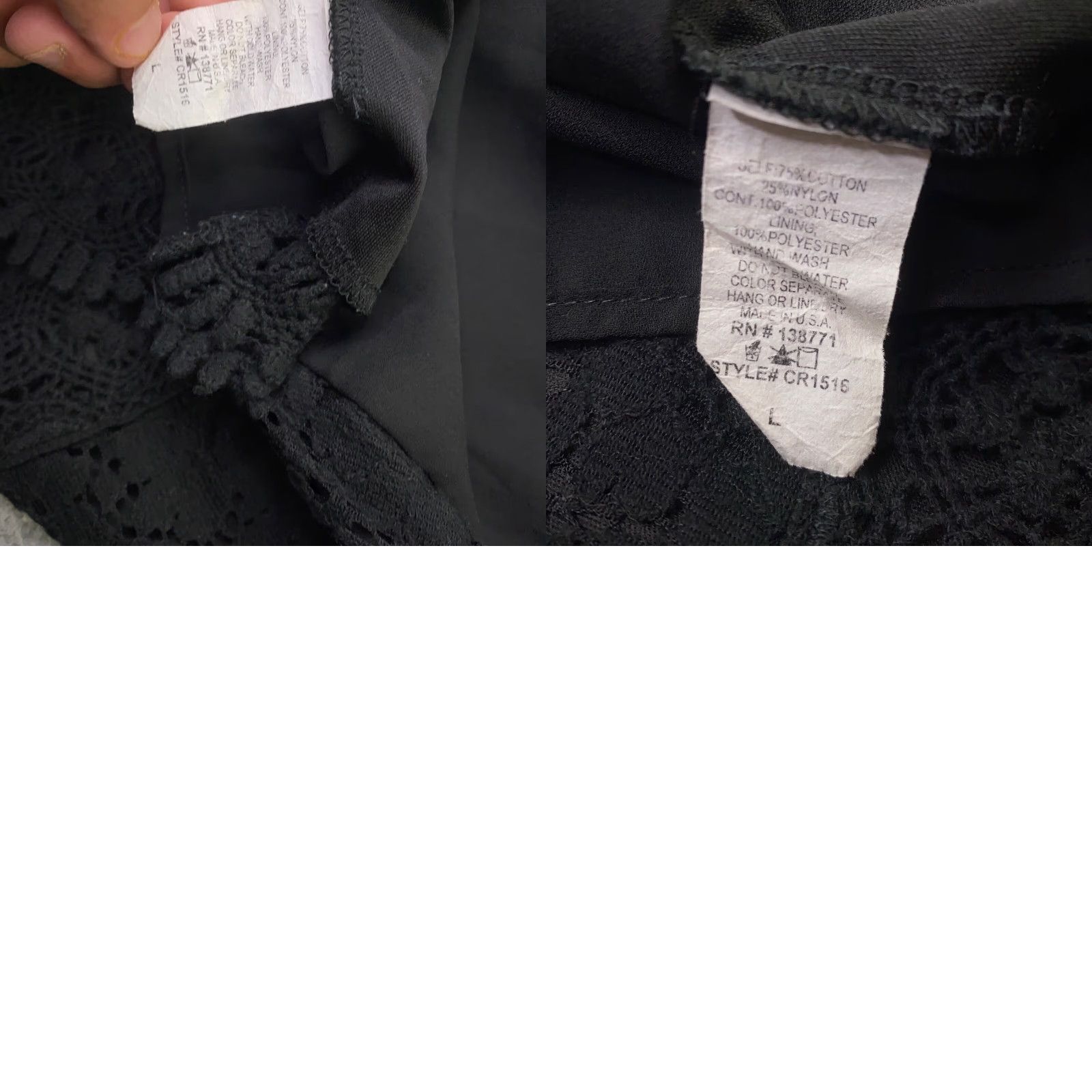 Vintage Dulcie Womens Shirt Top Large Black Blouse Lace Front Short Sleeve Scoop Neck Button Closure Lined Cotton Nylon Size L / US 10 / IT 46 - 9 Thumbnail
