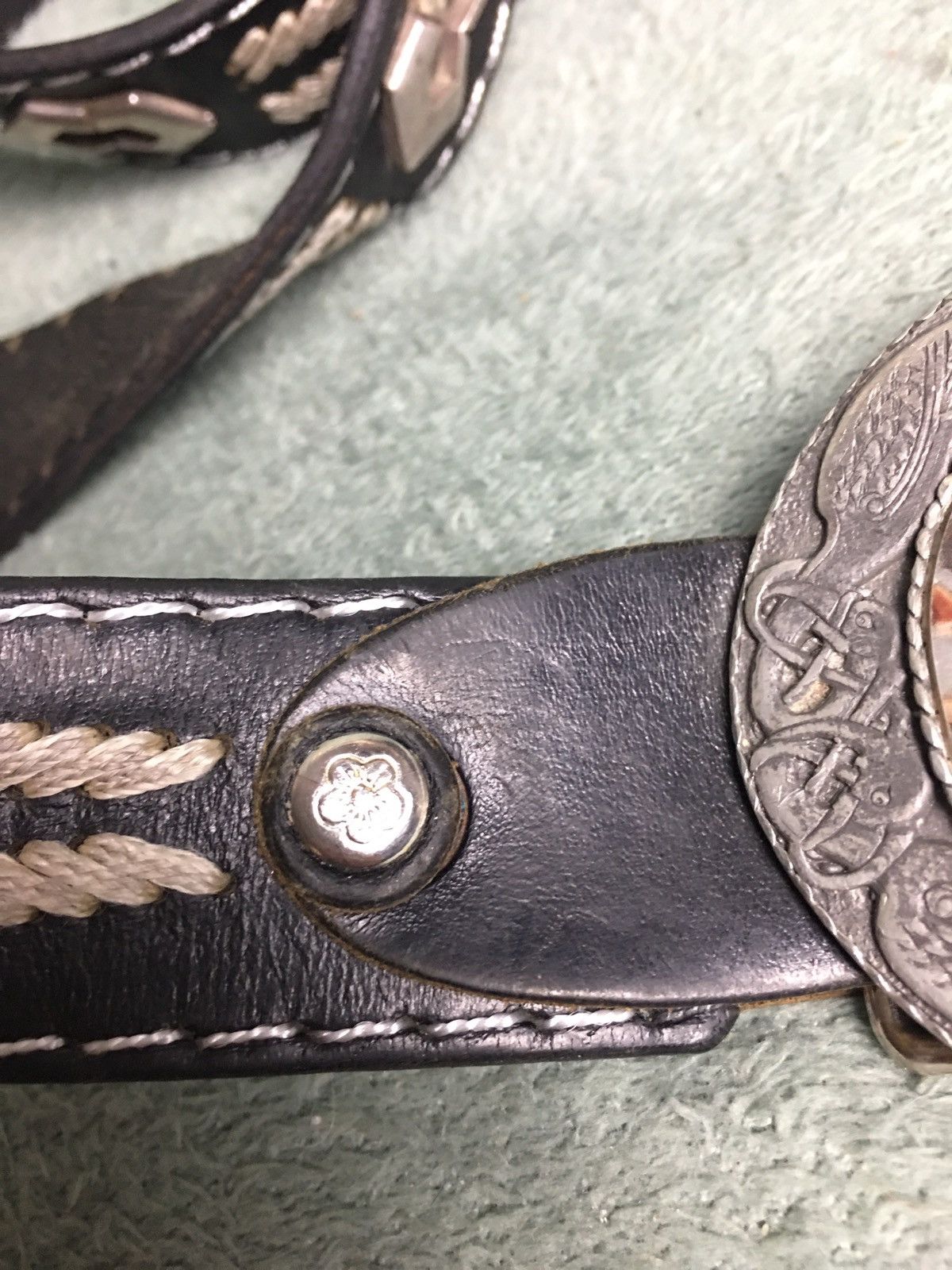 Sendra × Vintage SENDRA Vintage Embroidery Leather Ceramic Buckle Belt Sz 100 Size ONE SIZE - 4 Thumbnail