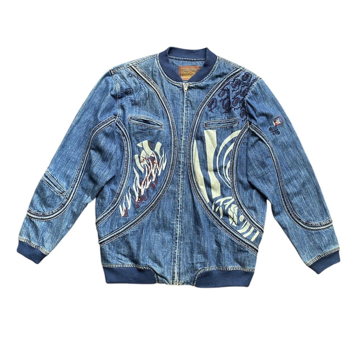 Marithe + Francois Girbaud Marithe Francois Girbaud Tribal Tattoo Denim Bomber Jacket Size US XL / EU 56 / 4 - 3 Thumbnail