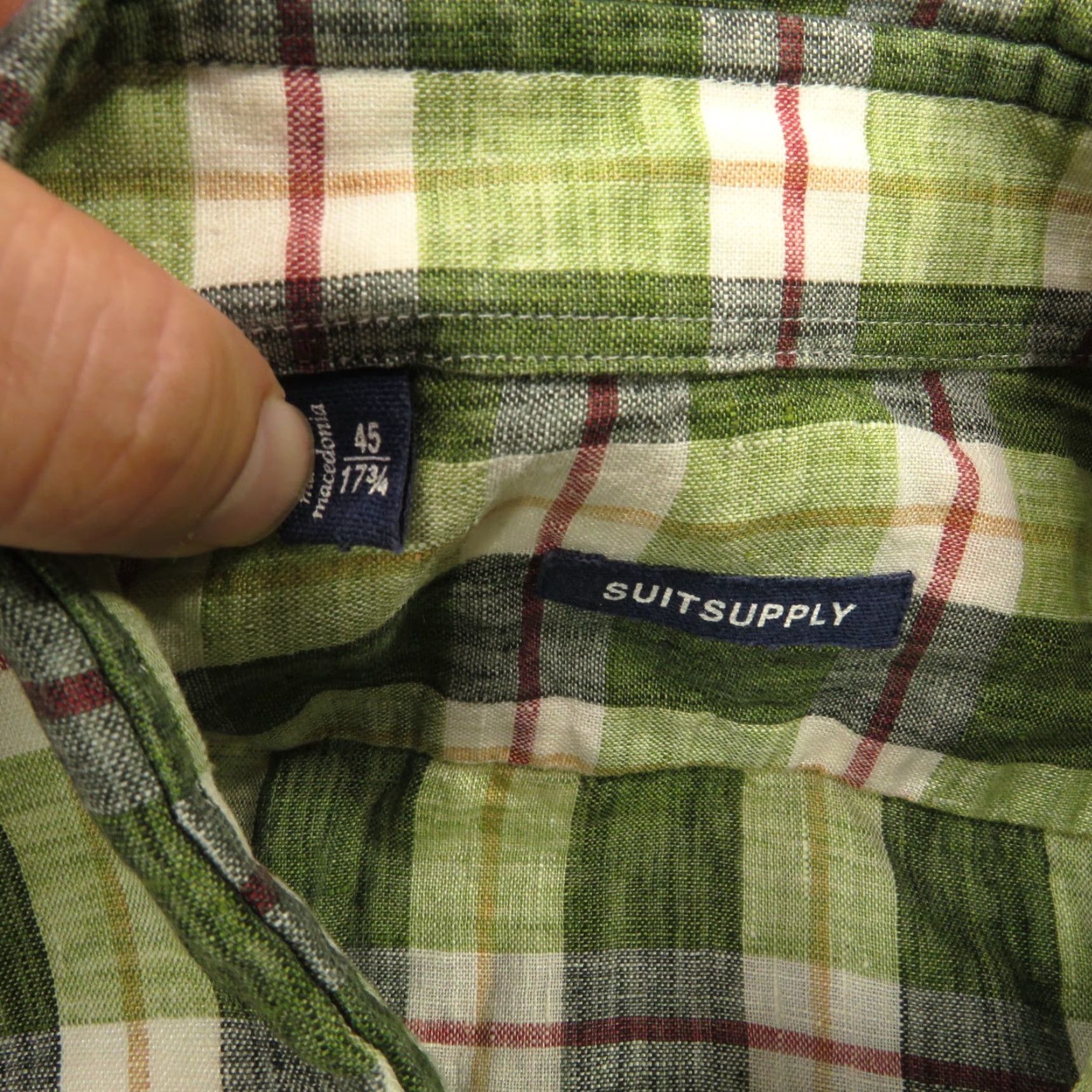 Suitsupply SuitSupply Shirt Mens 46 Regular 17.5 Green Linen Button Size US XXL / EU 58 / 5 - 6 Thumbnail