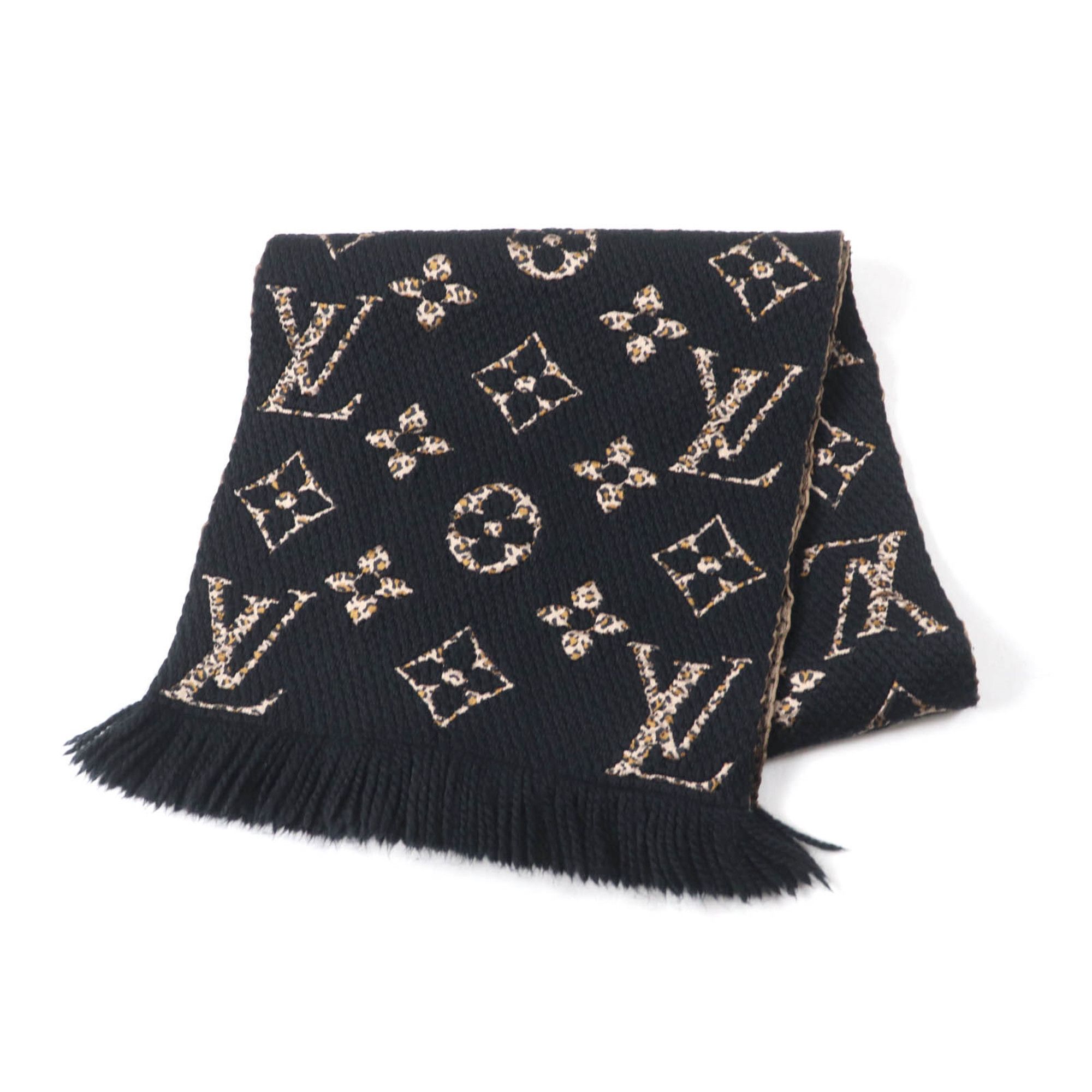 Louis Vuitton LOUIS VUITTON 2019 Louis Vuitton Echarpe Giant Monogram Jungle Wool and Silk Blend Leopard Print Knit Scarf, M75885, Black Beige, Made in Italy, Authentic, Women's Size ONE SIZE - 1 Thumbnail
