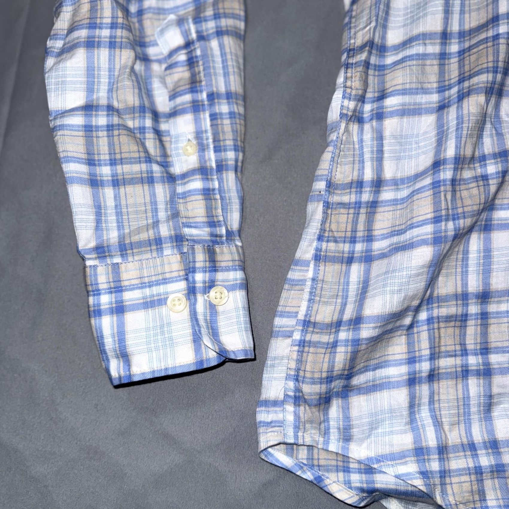 Peter Millar Peter Millar Shirt Mens Medium Blue Tan Plaid Button Front Long Sleeve Casual Shirt Size US M / EU 48-50 / 2 - 3 Thumbnail