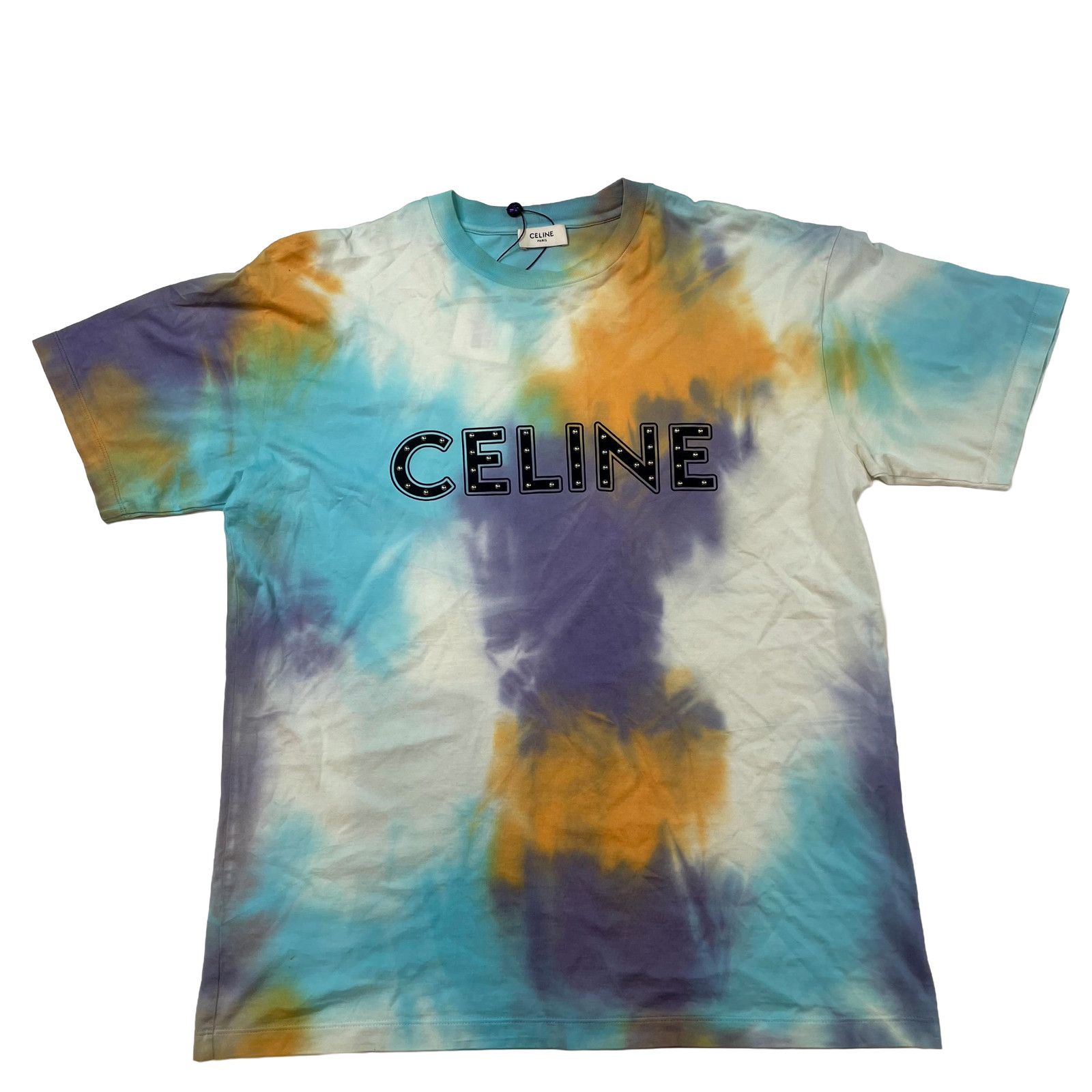 Celine Celine Studded Spellout Logo Tie Dye Tee Size US XS / EU 42 / 0 - 1 Thumbnail