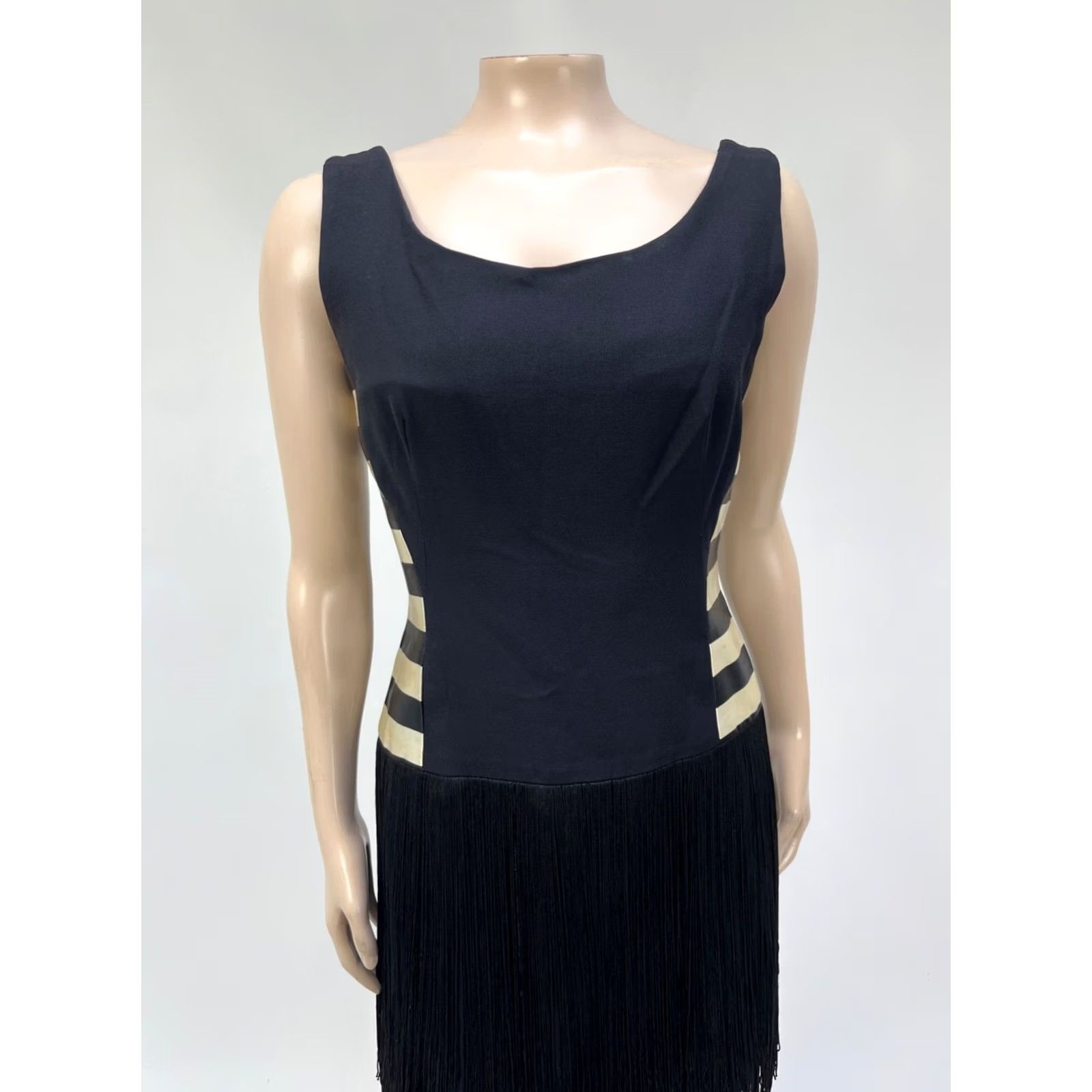 Vintage VINTAGE Unbranded Dress Fringe Black Stripe Eveningwear Ball Gown 1980s XS Womens Party Size 4XL / US 24-26 - 2 Thumbnail
