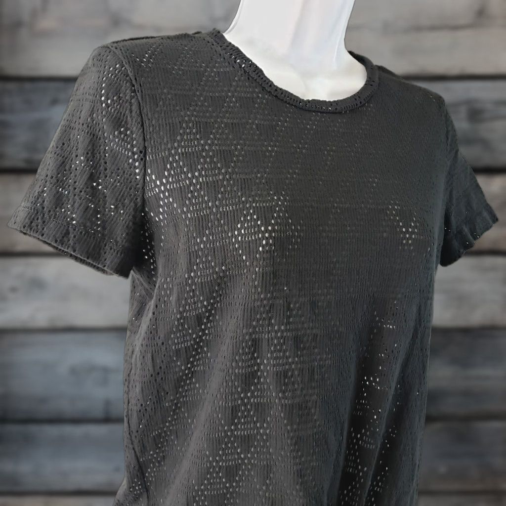 Madewell Madewell Texture & Thread Womens T-Shirt in Geo Eyelet Tie Front Tee Sz S Black Size S / US 4 / IT 40 - 1 Thumbnail