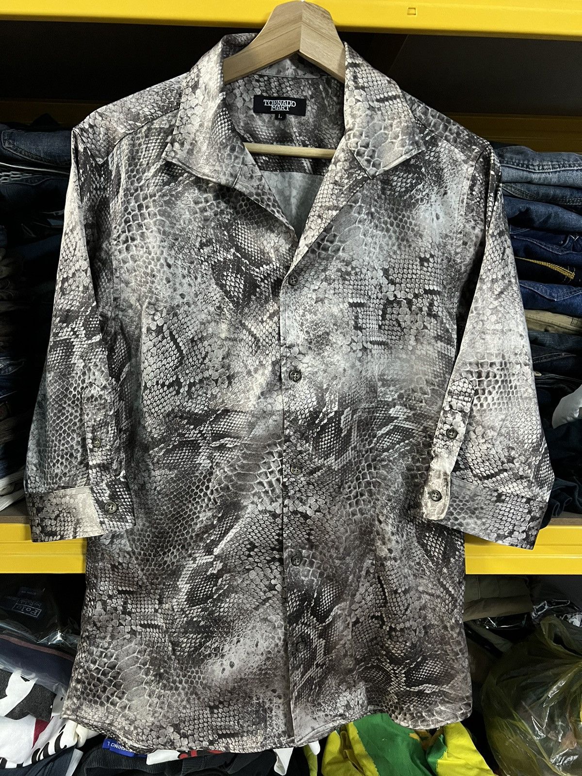 TORNADO MART SNAKE SKIN SHIRT BUTTON UP VERY RARE