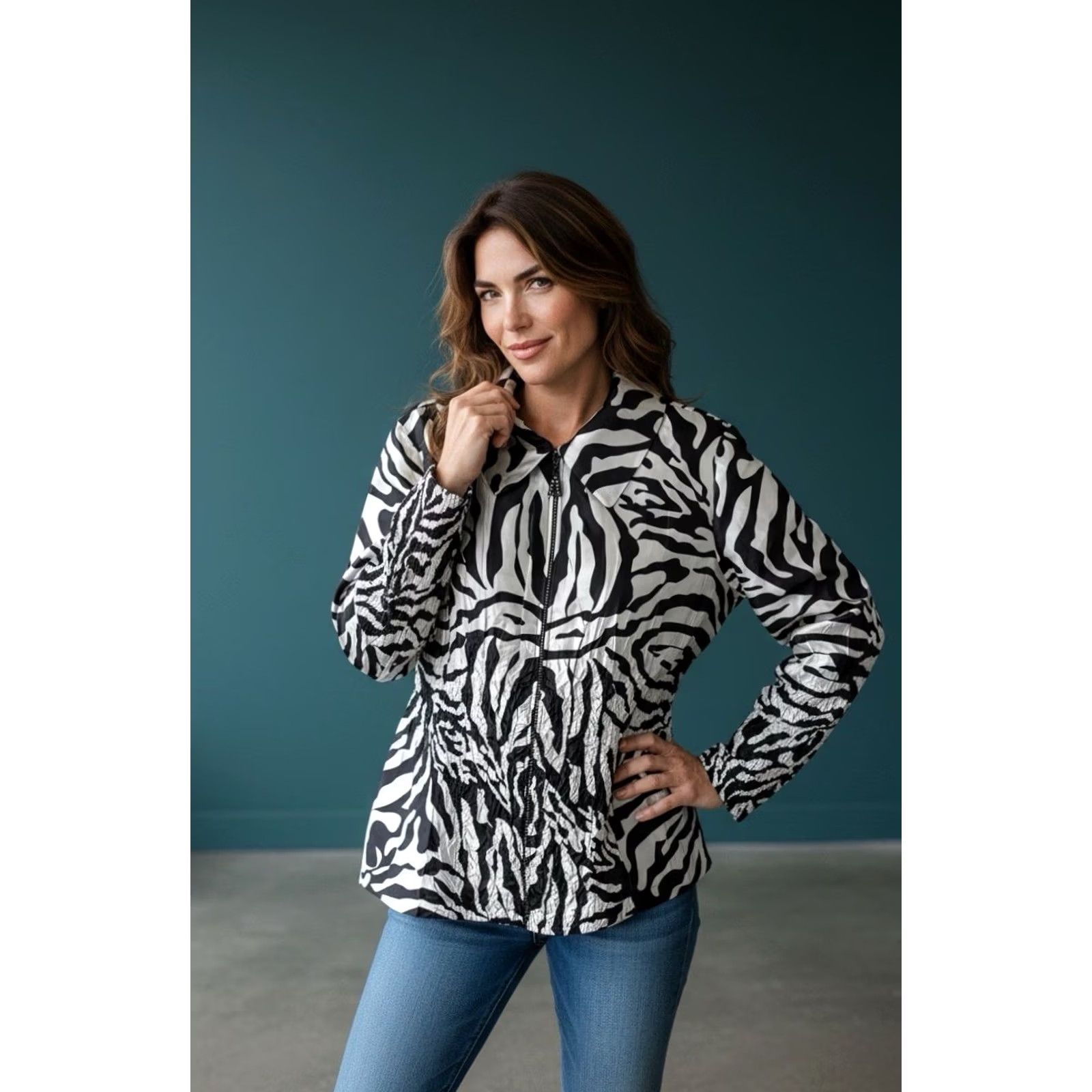 Vintage VINTAGE Jerry T Women Zebra Print Rhinestone Zip Crinkled Jacket XL Men/Women? Size XL / US 12-14 / IT 48-50 - 2 Thumbnail