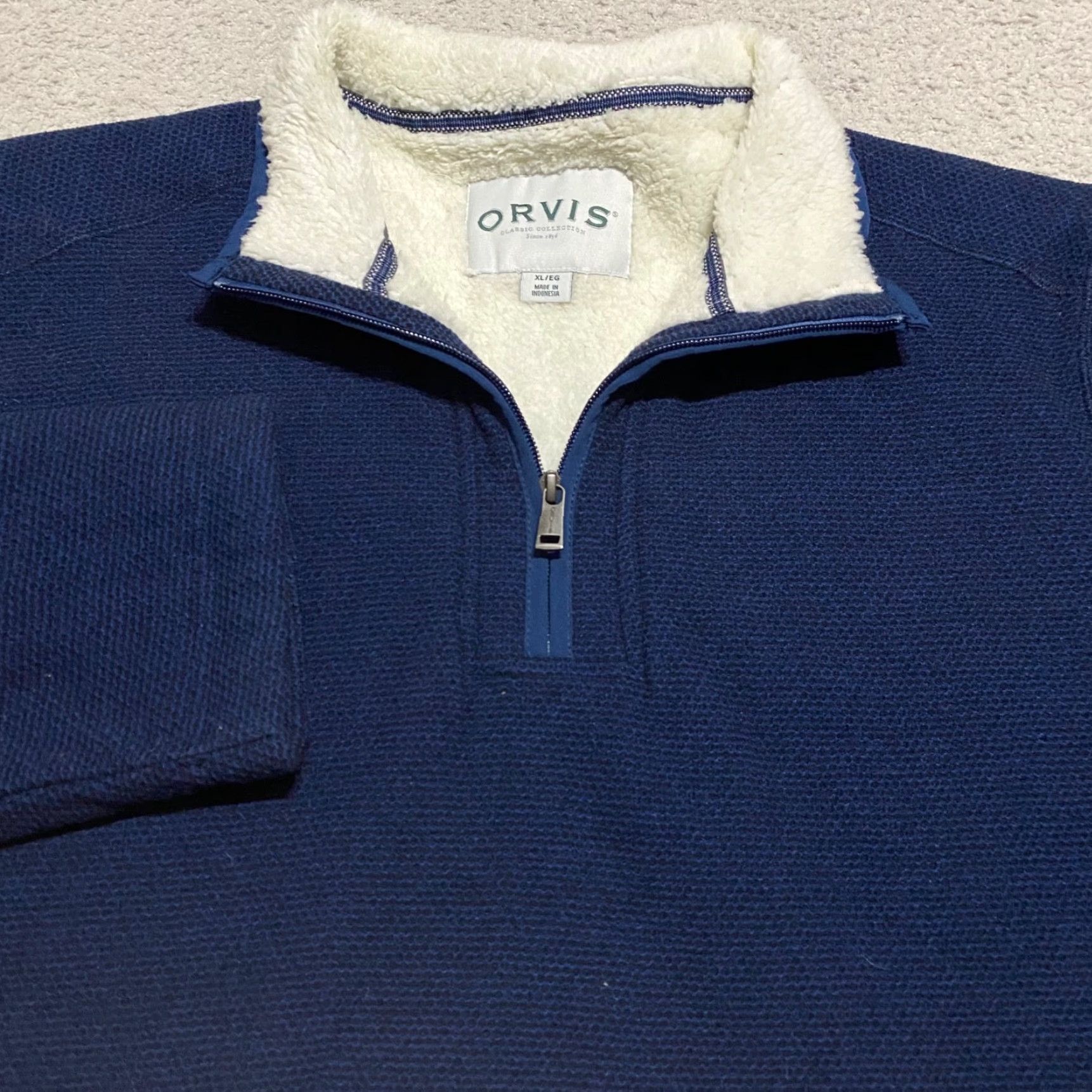 Orvis Orvis Mens XL Sweater Solid Blue 1/2 Zip Pullover Fleece Lined Long Sleeve Size US XL / EU 56 / 4 - 4 Thumbnail