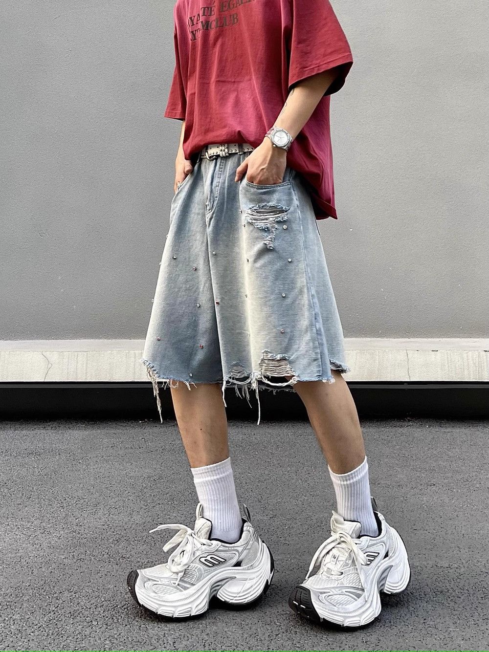 Japanese Brand × Jean Hot Drilling Holes Burr Jorts Size US 33 - 3 Thumbnail