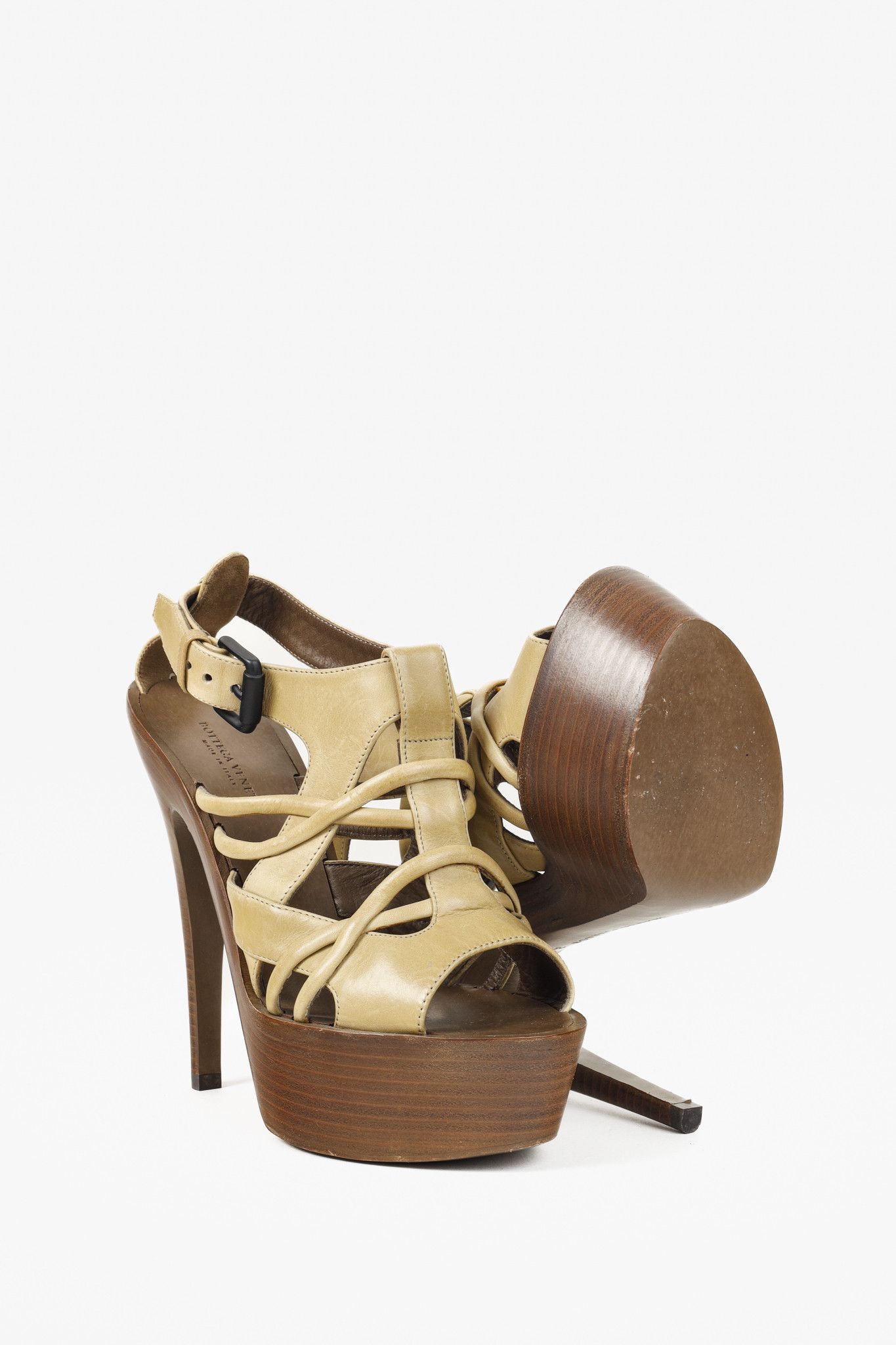Bottega Veneta Bottega Veneta Khaki Cage Wooden Platform Stiletto Sandal Size US 6 / IT 36 - 4 Thumbnail